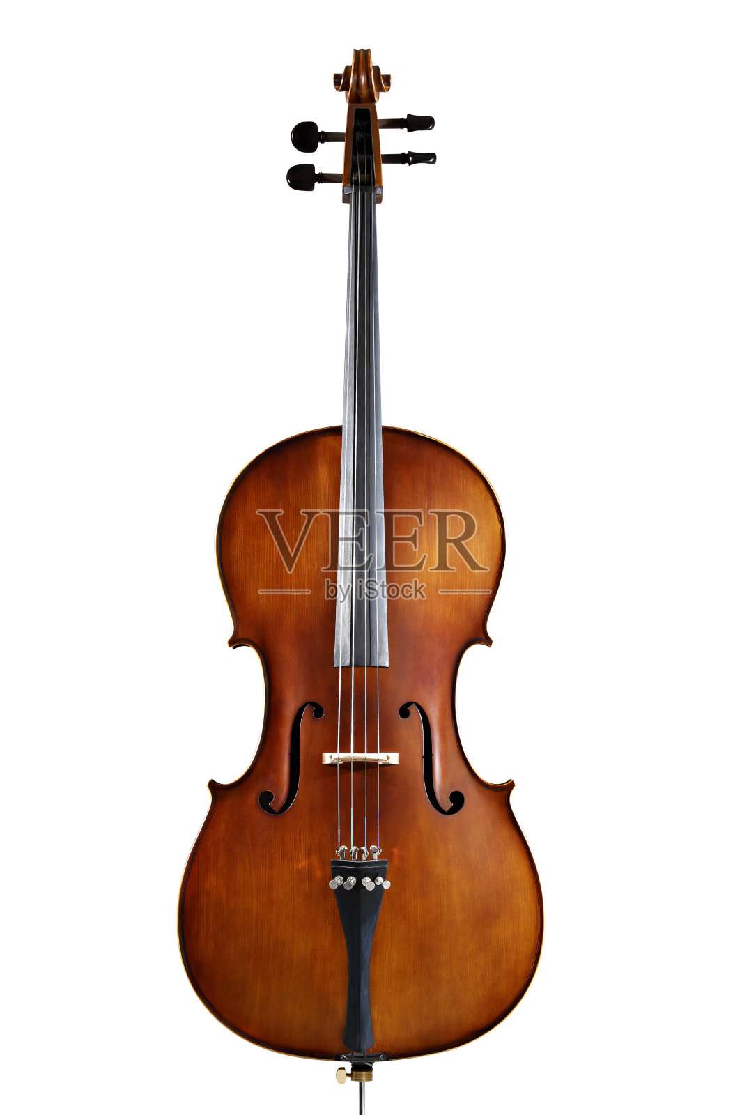 白色背景上的一个木制大提琴照片摄影图片