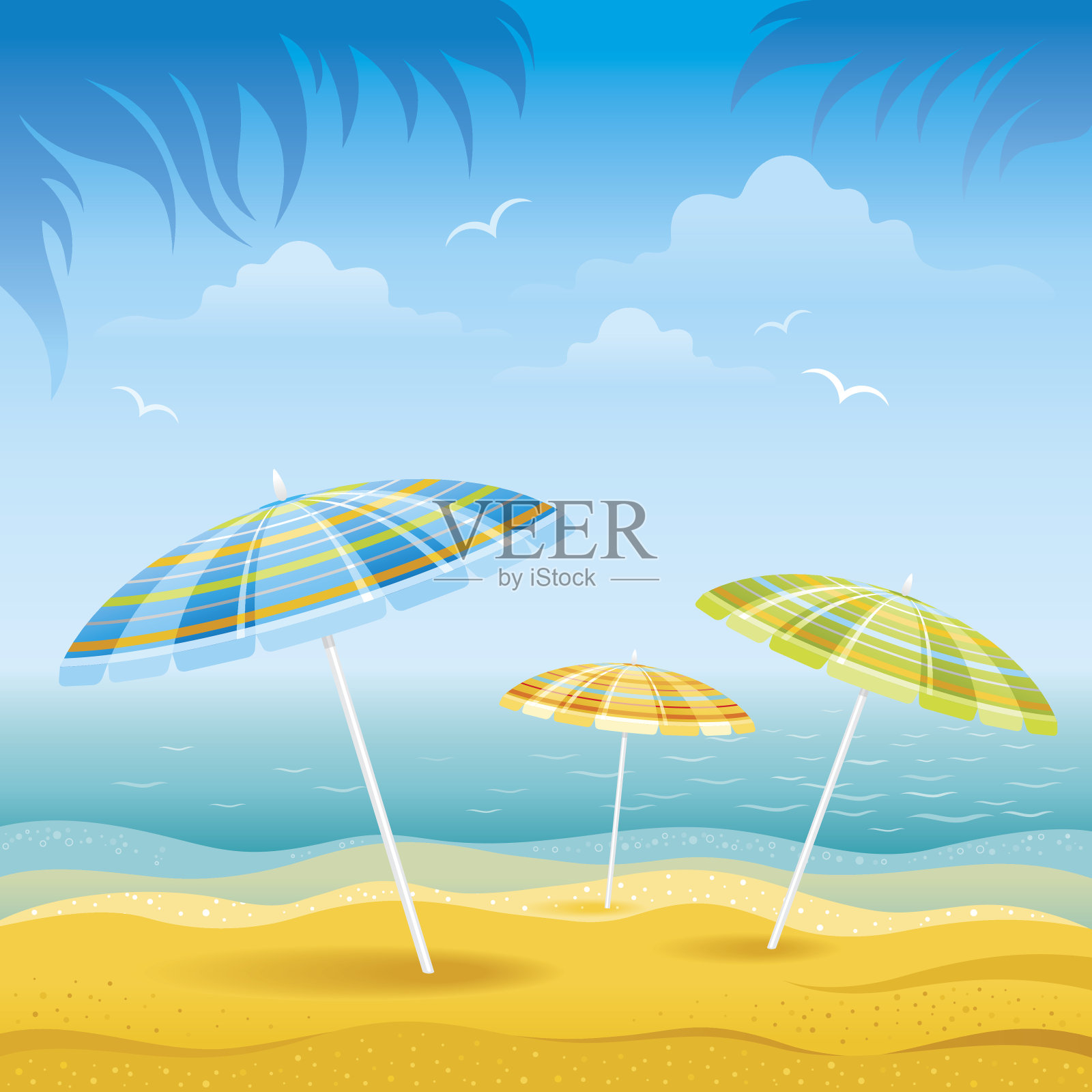 带雨伞的海滩背景插画图片素材