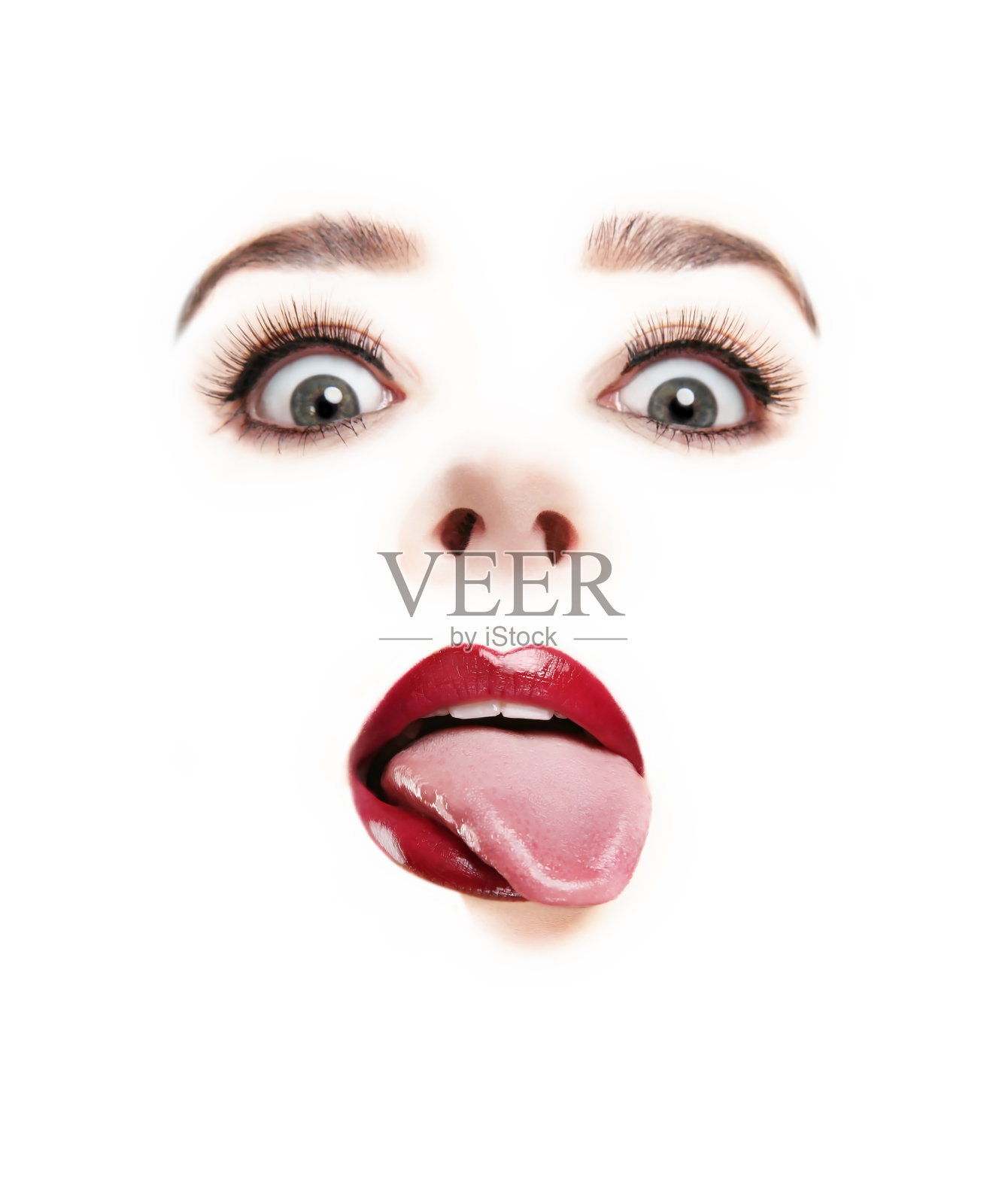 女人的眼睛，嘴唇和舌头。高的关键。照片摄影图片