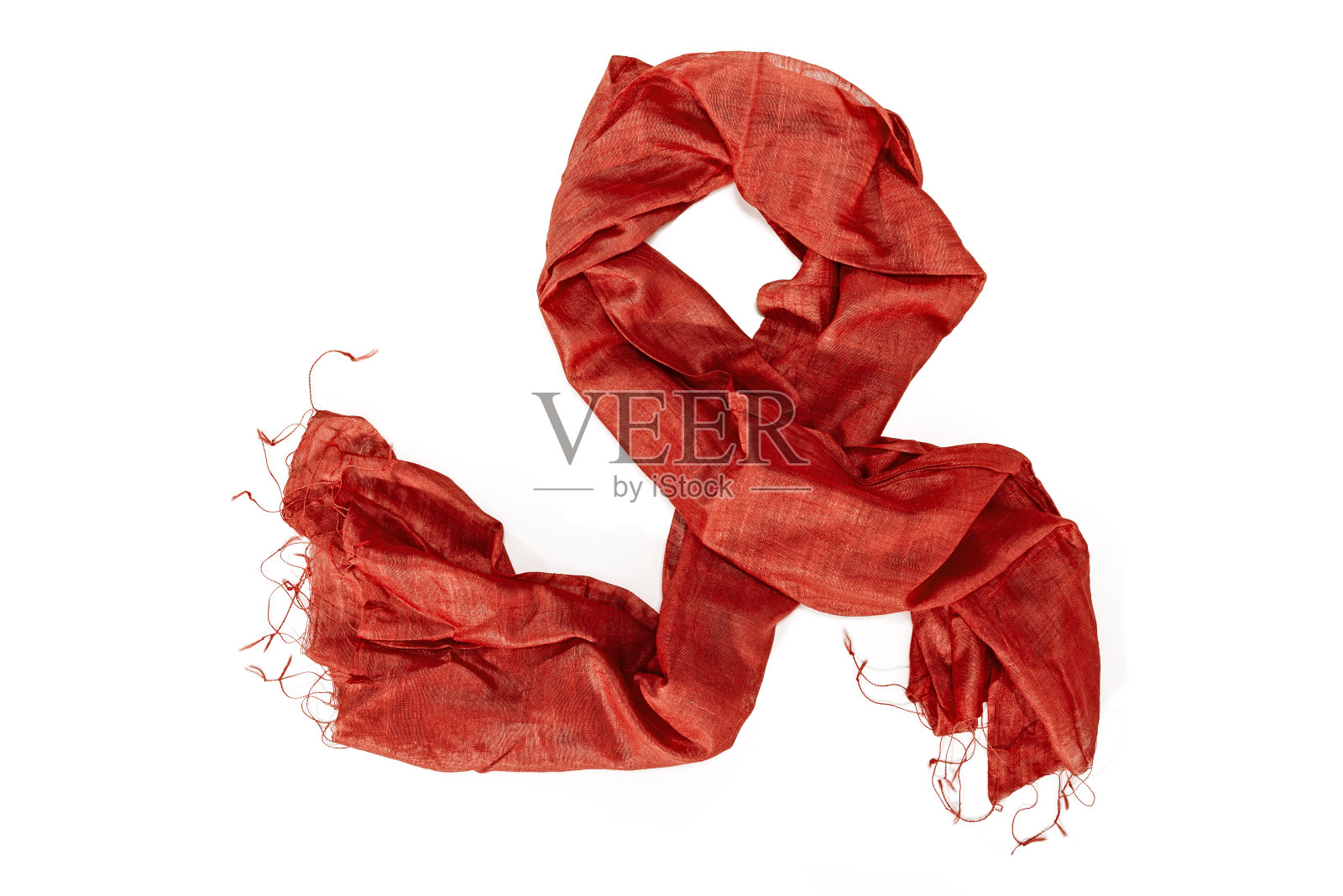 女性红色围巾与流苏孤立在白色的背景照片摄影图片