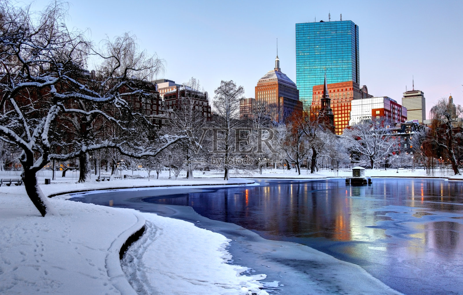 波士顿公共花园的冬天照片摄影图片