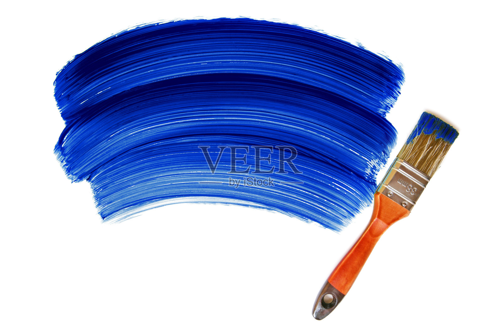 画笔与蓝色油漆(隔离在白色)照片摄影图片