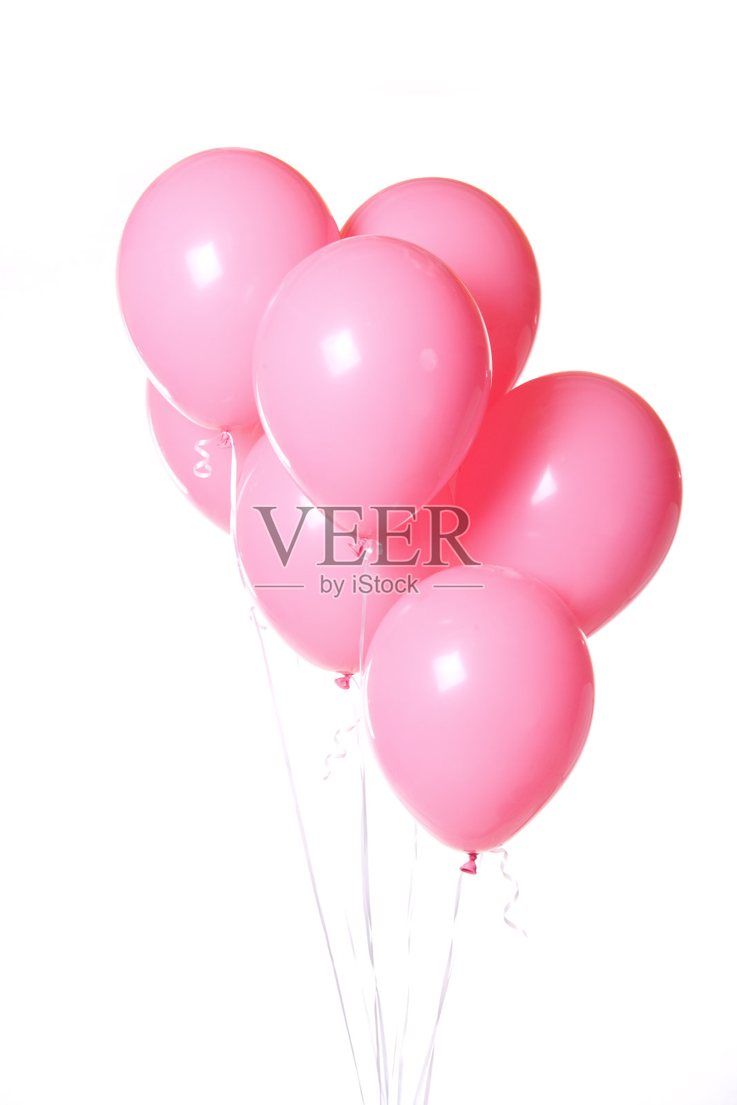 一组粉红色的气球在白色的背景束照片摄影图片