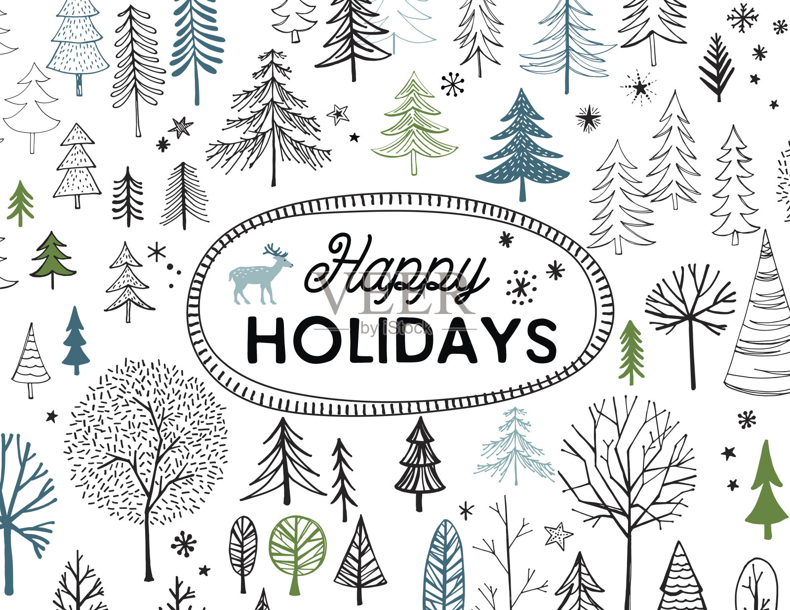 手绘圣诞、节日树卡片插画图片素材