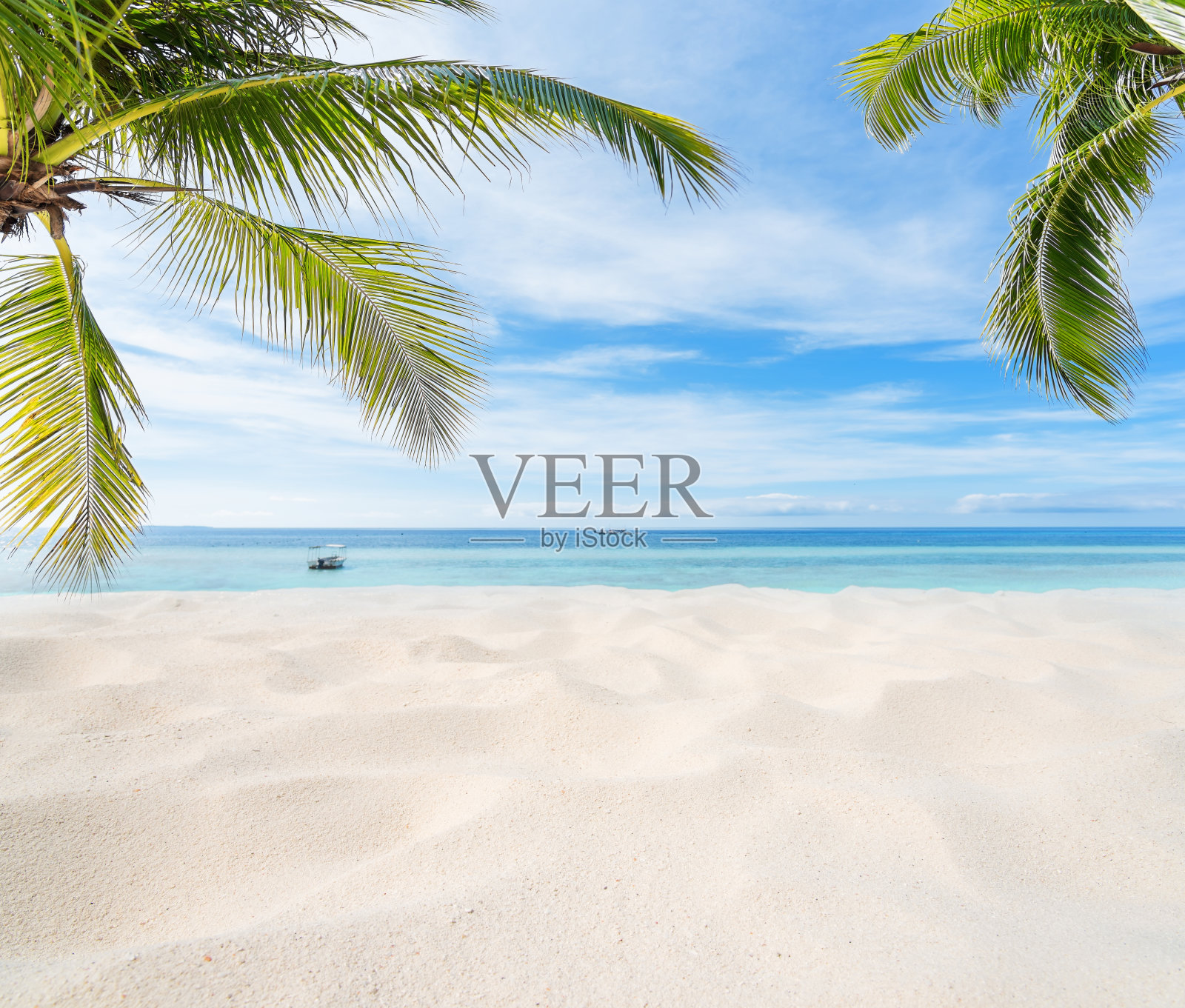 夏日热带海滩和蓝天背景照片摄影图片