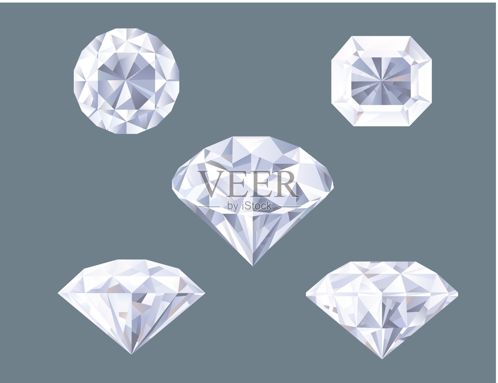 闪闪发光的钻石形状的珠宝闪亮的水晶珍贵的宝石珠宝套插画图片素材