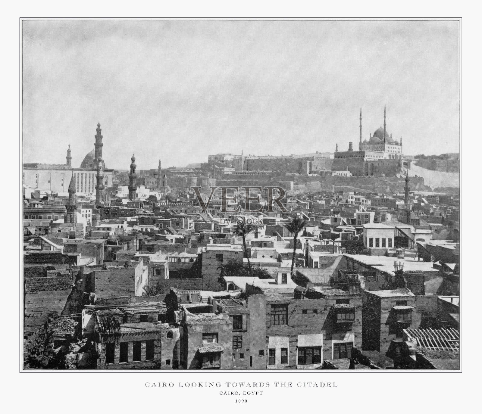 埃及开罗，向城堡望去，古埃及照片，1893照片摄影图片