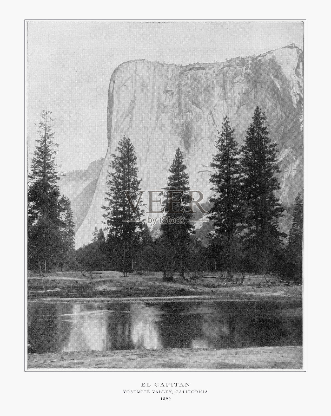埃尔卡皮坦，约塞米蒂山谷，美国加利福尼亚州，古董美国照片，1893年照片摄影图片
