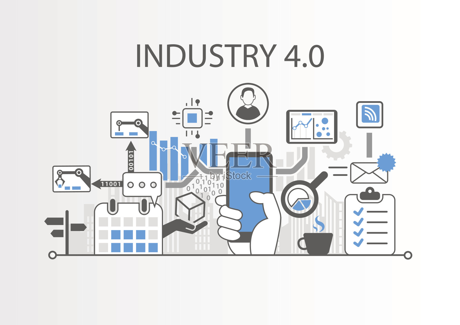 工业4.0矢量插图背景为例的物联网技术插画图片素材