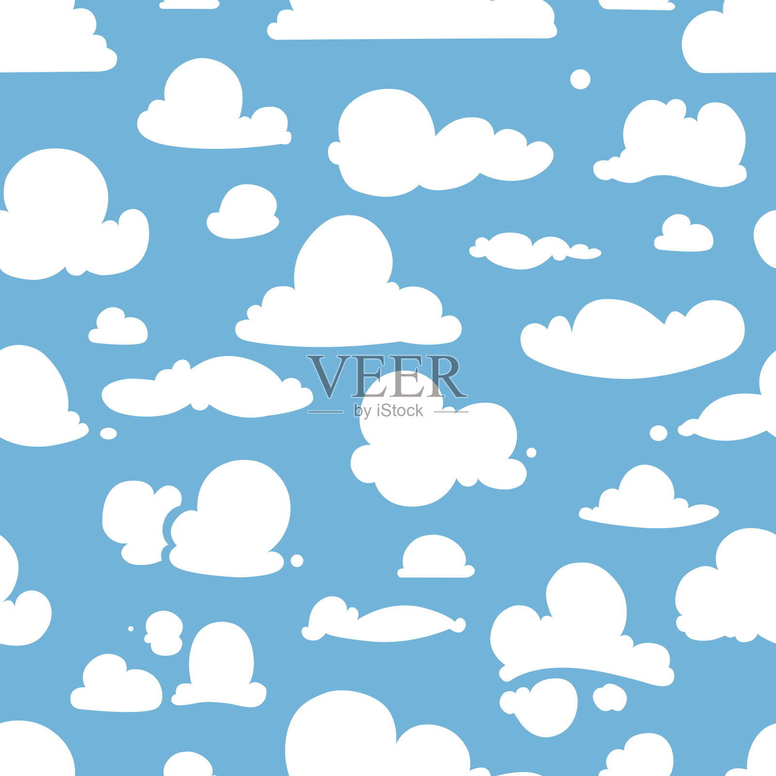 蓝天上不同的矢量云。无缝图案卡通风格插画图片素材