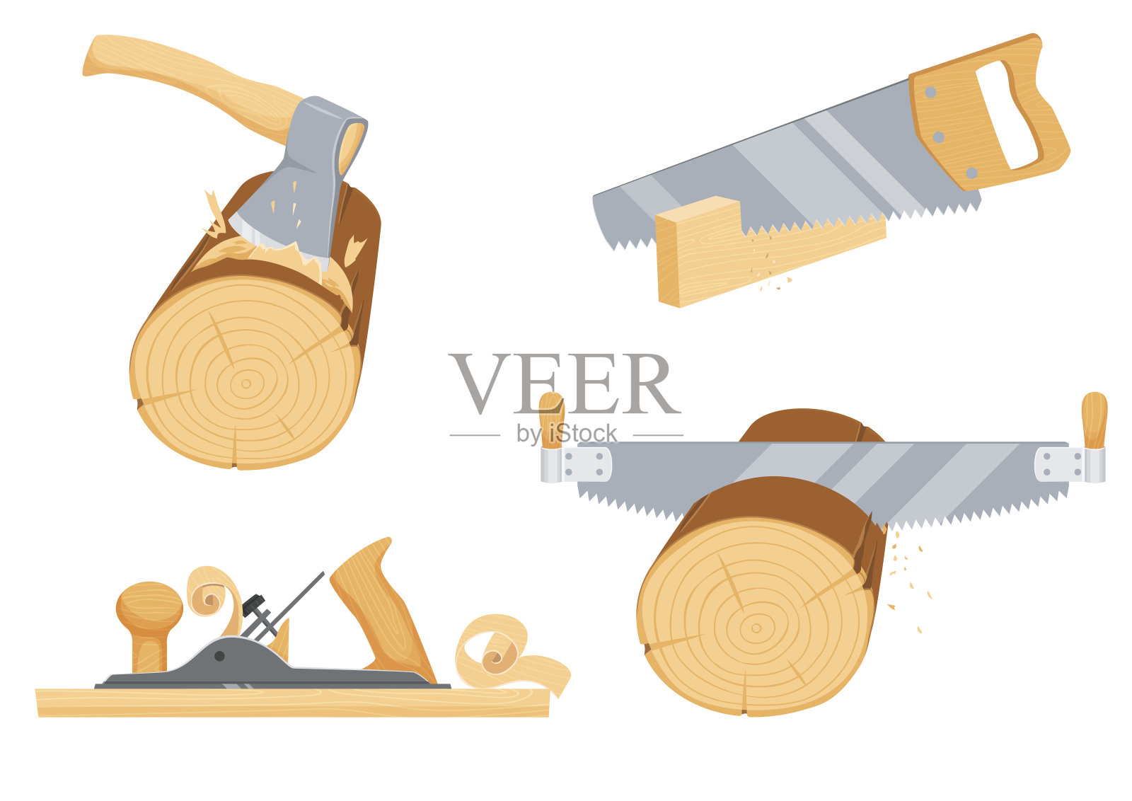 细木工、木工、伐木工工具插画图片素材