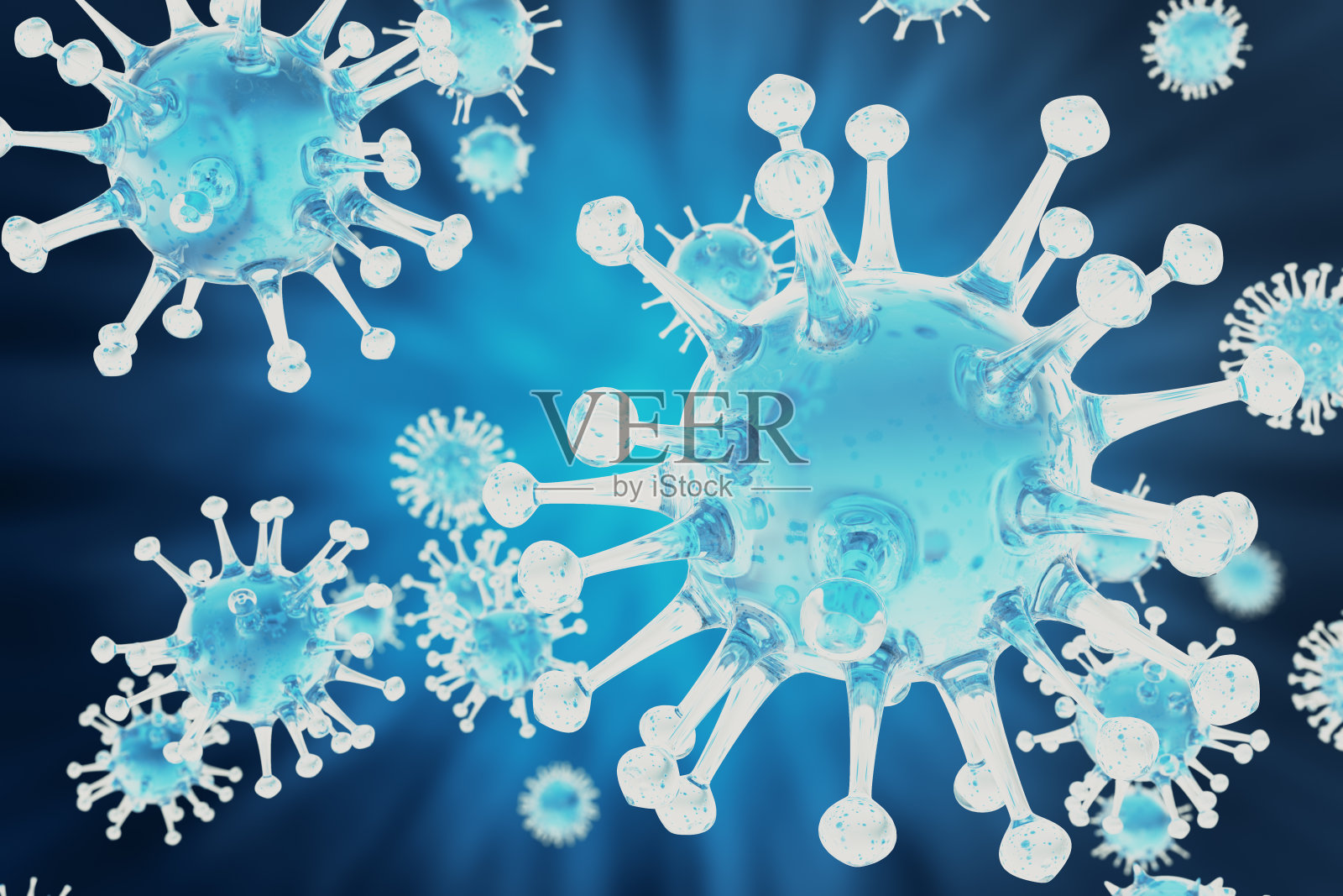 三维插图病毒，细菌，细胞感染的生物体，病毒抽象背景插画图片素材