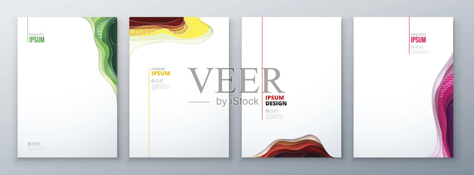 剪纸宣传册设计。纸雕刻抽象封面小册子传单杂志或目录设计。红色，橙色，黄色设计模板素材