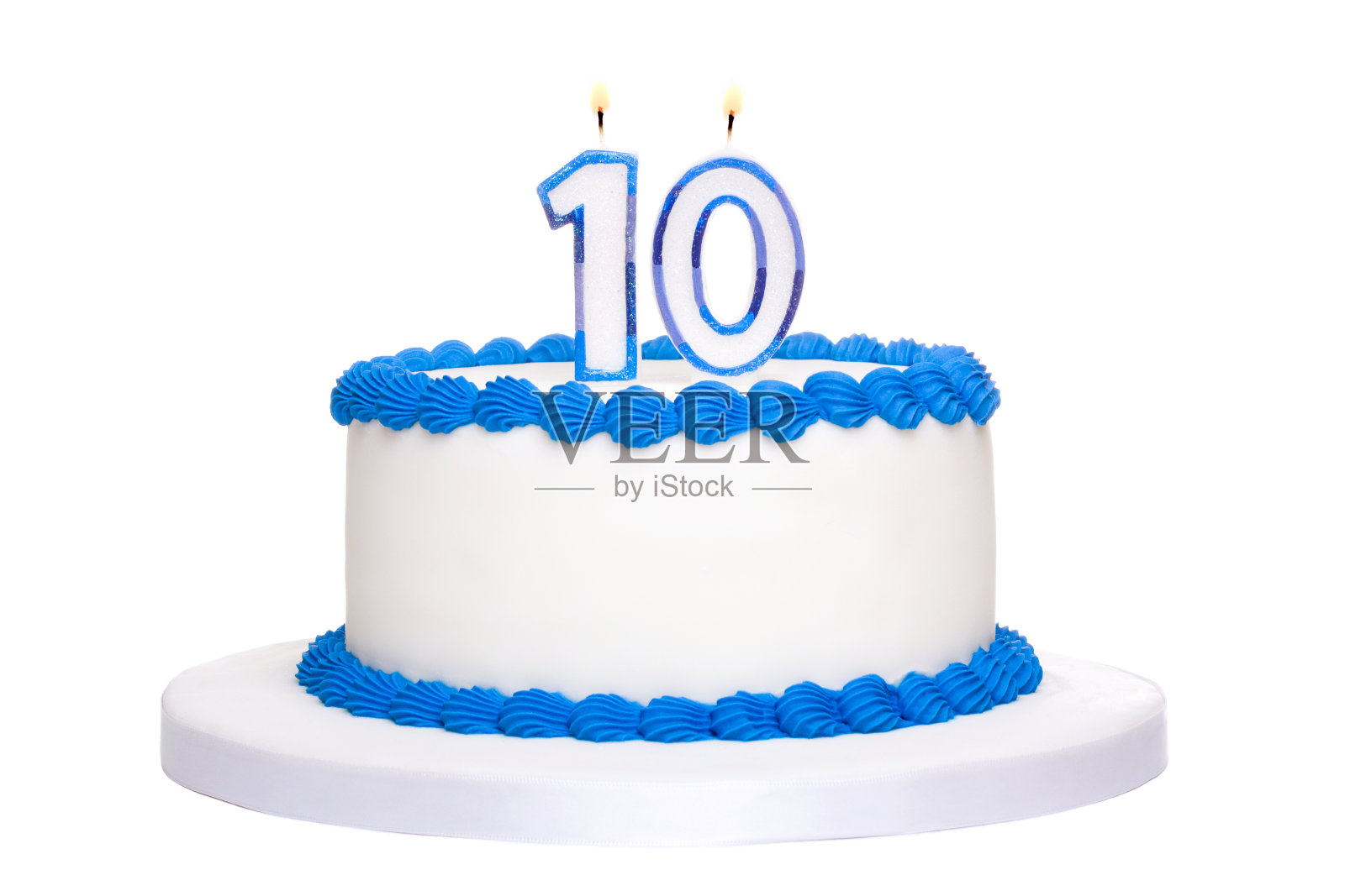 蓝色和白色的10岁生日蛋糕照片摄影图片