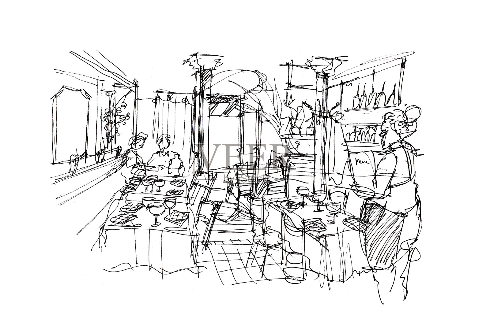 经典餐厅小酒馆在欧洲手绘插图插画图片素材