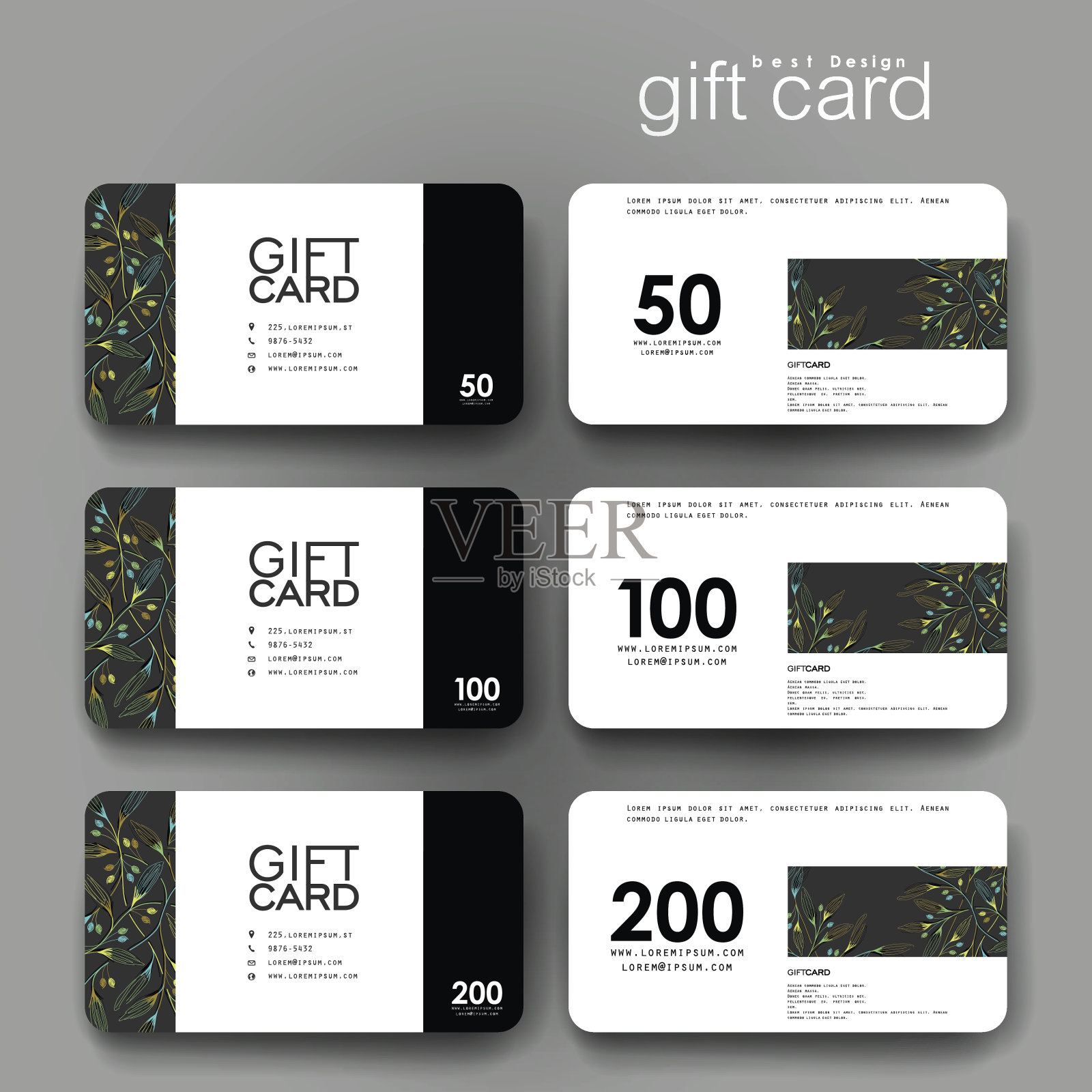 礼品券，折扣卡模板与秋叶装饰背景设计模板素材