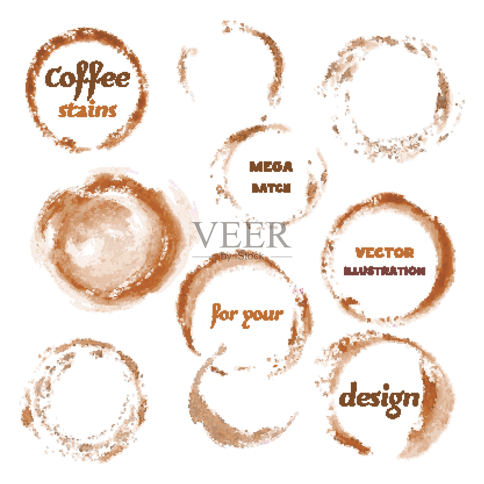 孤立的水彩溢出咖啡向量污渍玻璃标记插画图片素材