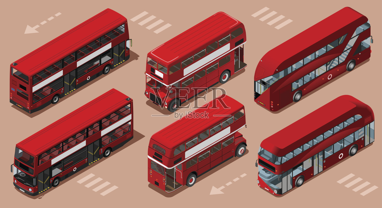 伦敦红色巴士三维矢量等距插画图片素材