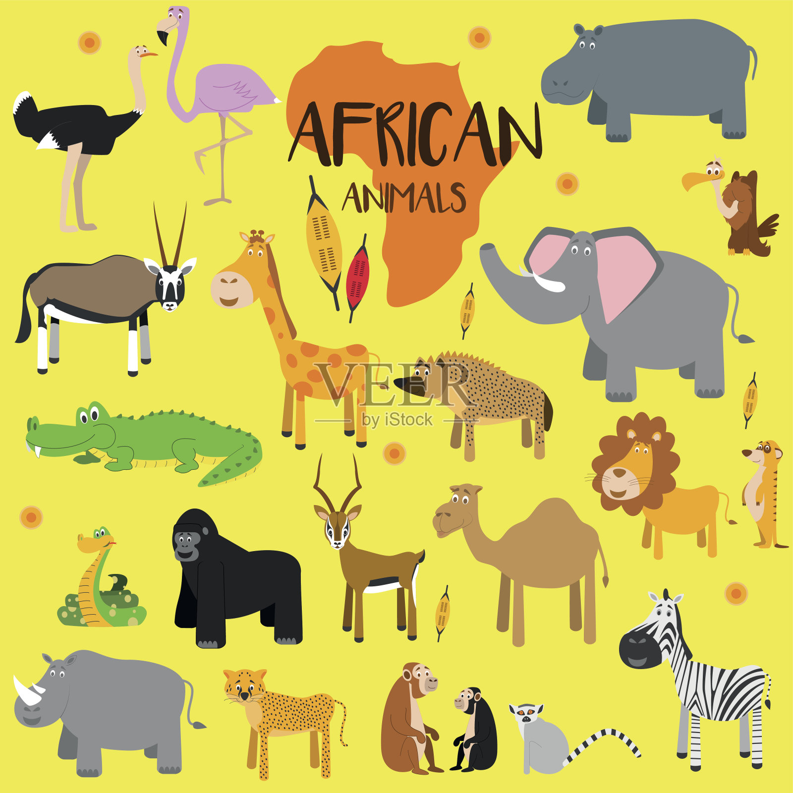 非洲动物矢量插图集插画图片素材
