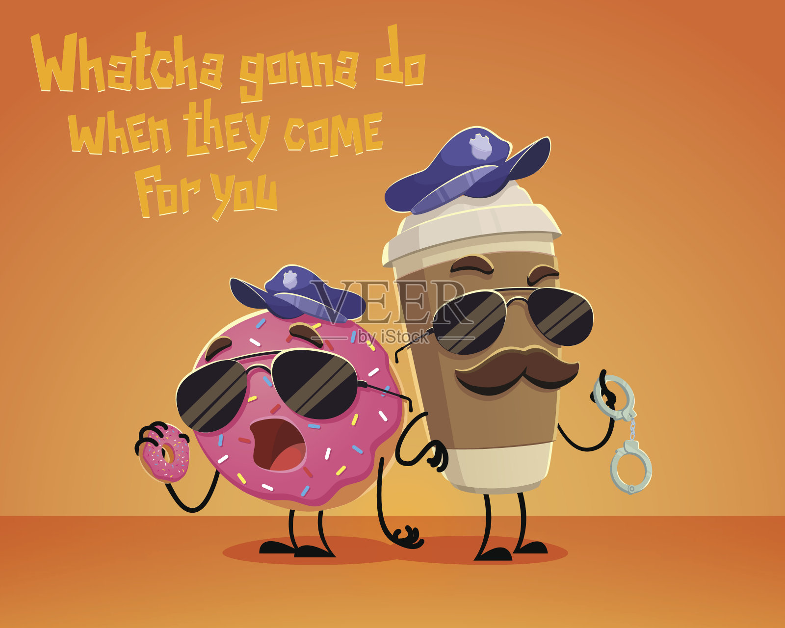 咖啡和甜甜圈警察插画图片素材