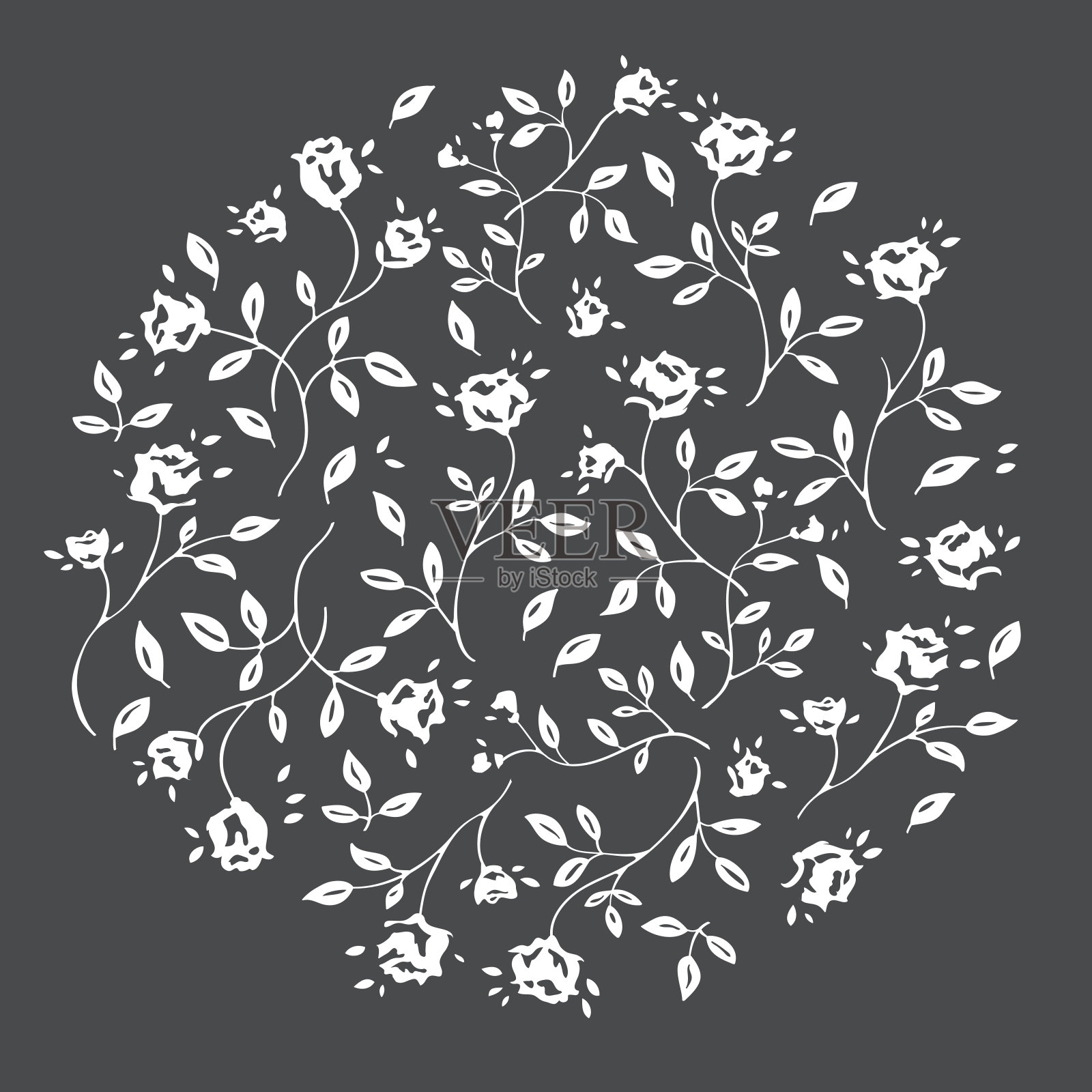 矢花玫瑰，背景圆。插画图片素材