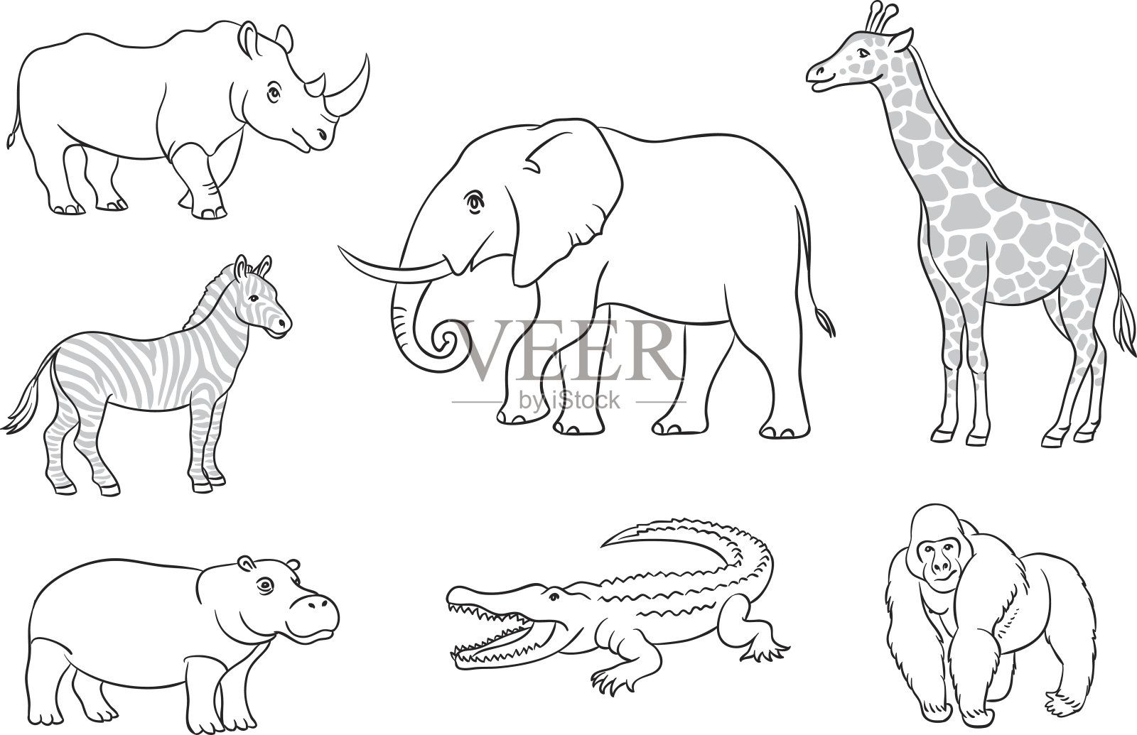 非洲动物的轮廓插画图片素材