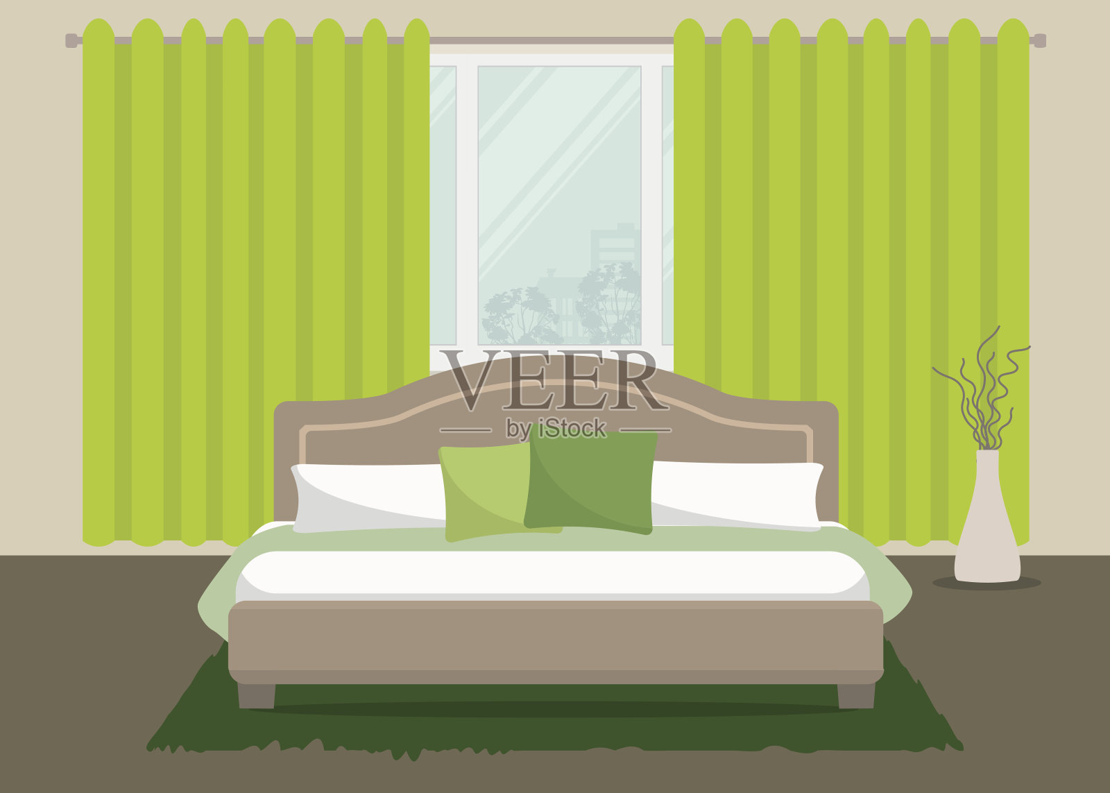 卧室是绿色的插画图片素材