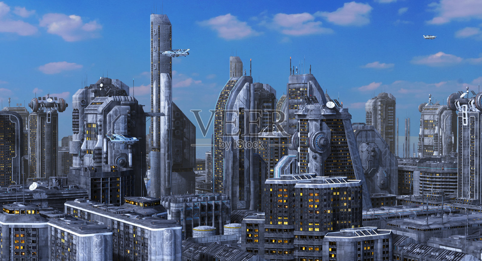 未来城市景观3D插图插画图片素材