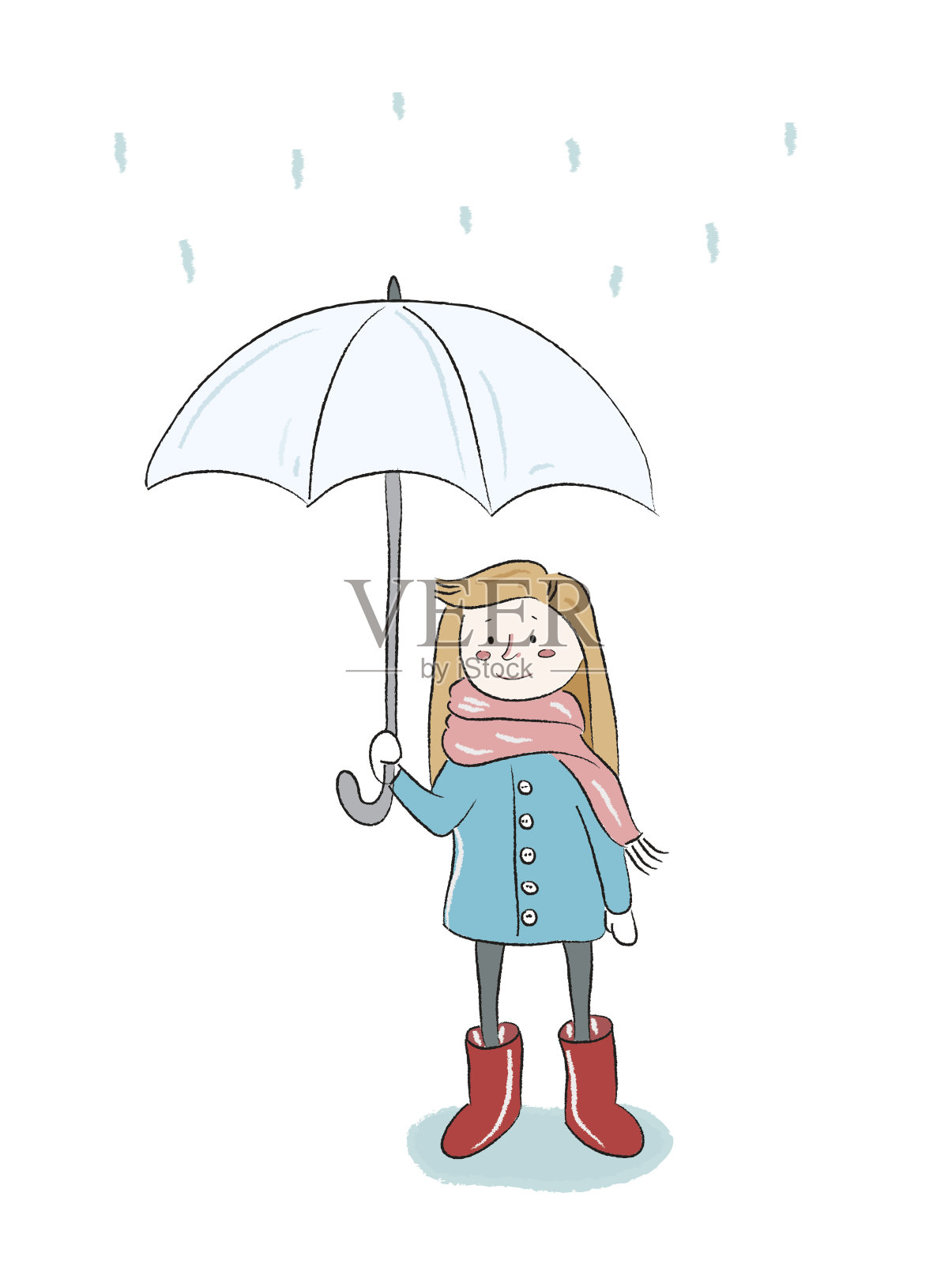 雨中的女孩拿着伞插画图片素材