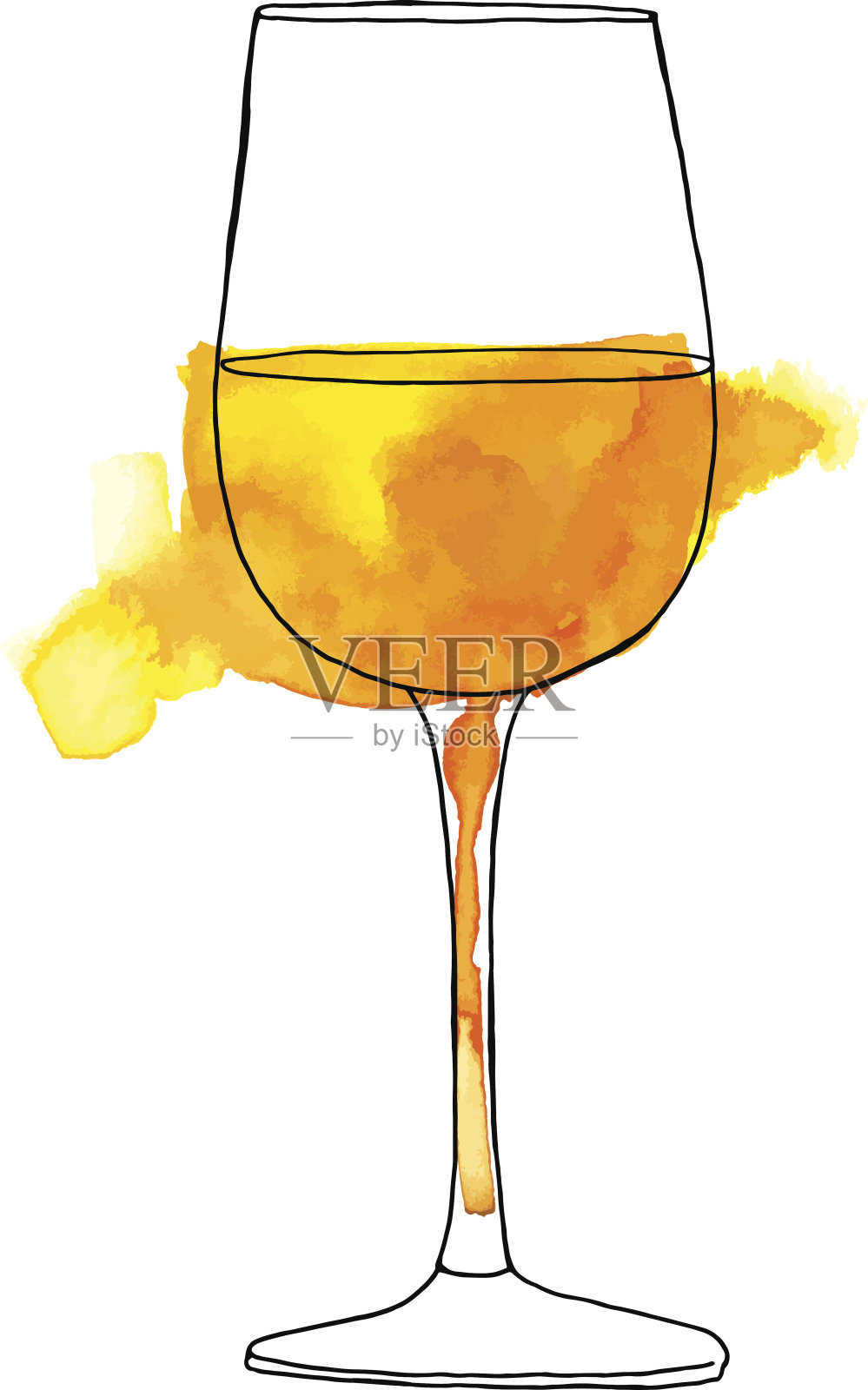 矢量和水彩画的一杯白葡萄酒插画图片素材