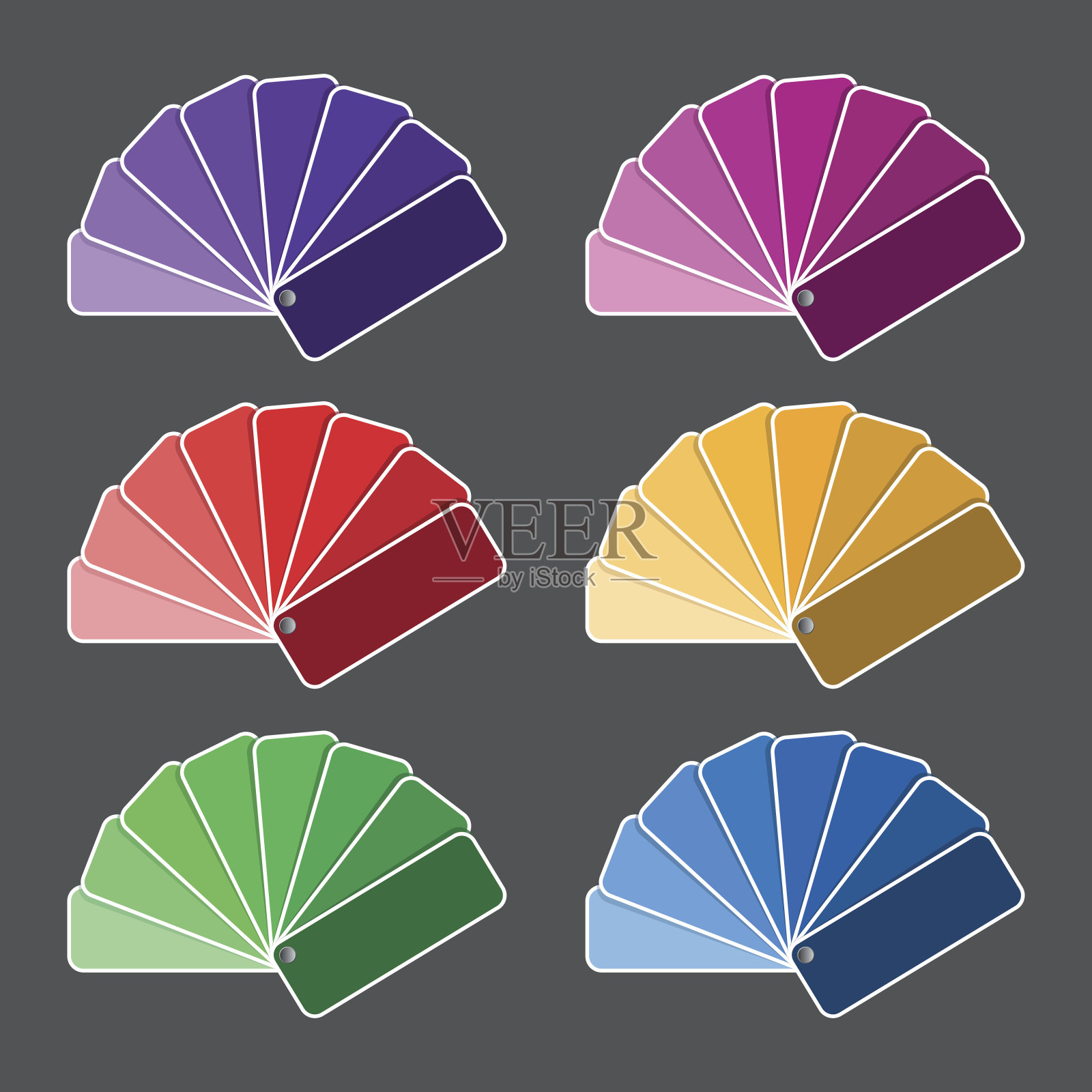 一套六色调色板-紫色，粉红色，红色，黄色，绿色和蓝色的味道插画图片素材