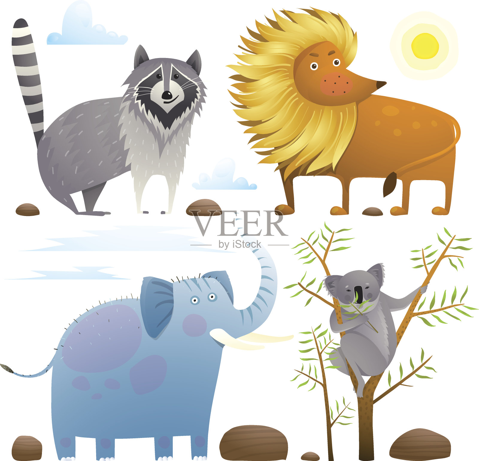 动物动物园剪辑艺术收藏品狮子大象浣熊考拉设计集插画图片素材