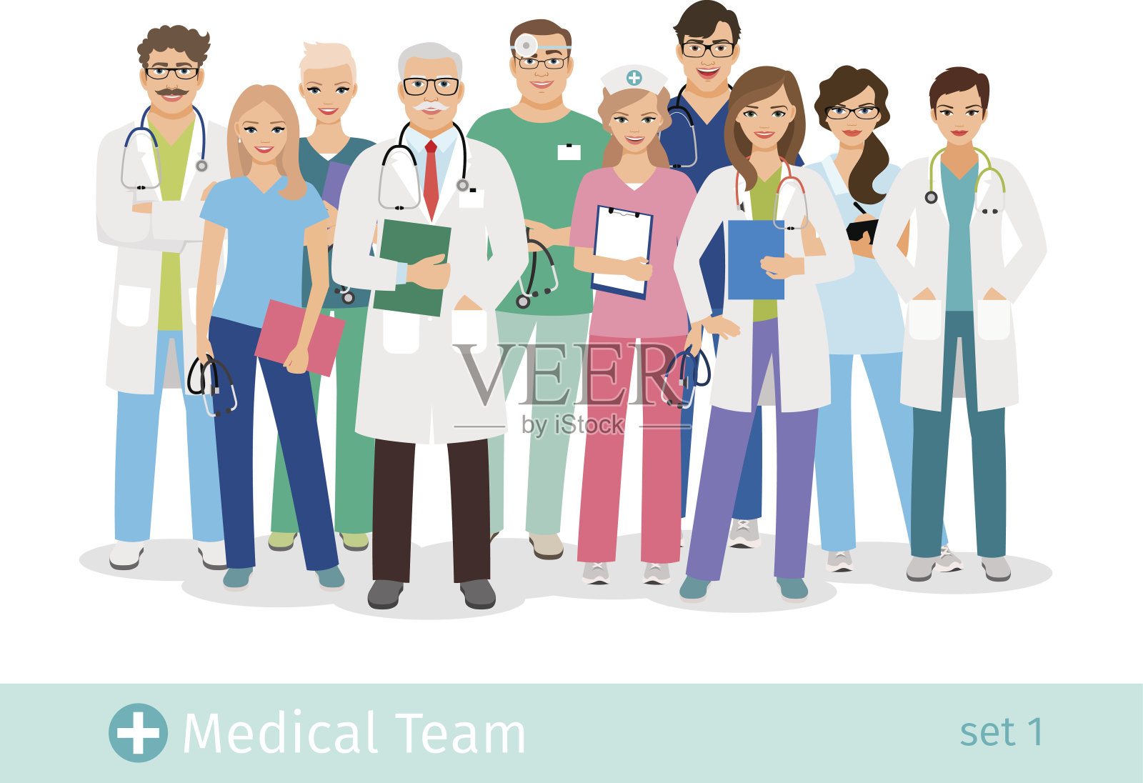 医院小组被隔离在白色背景下设计元素图片