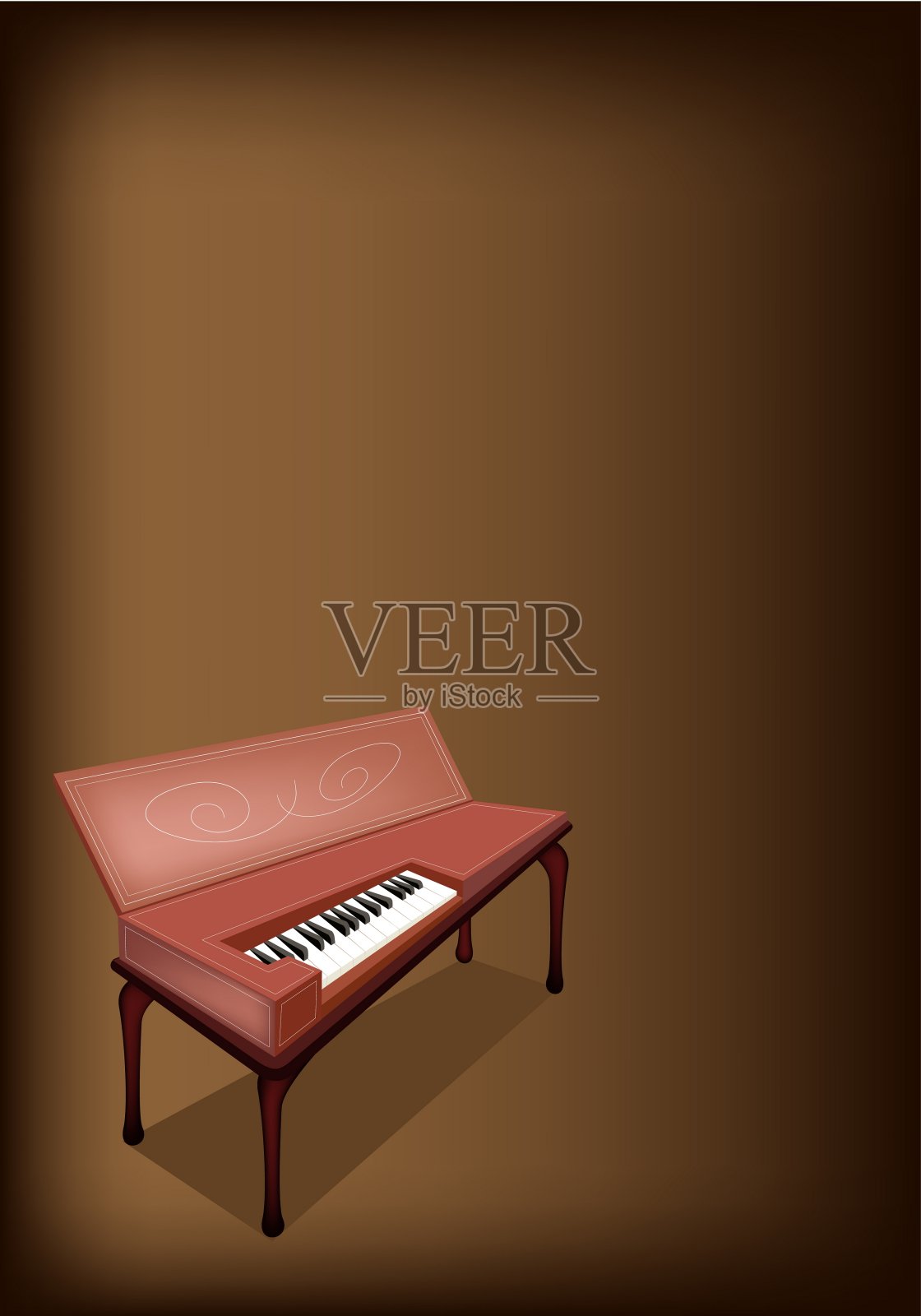 深褐色背景的复古古钢琴插画图片素材