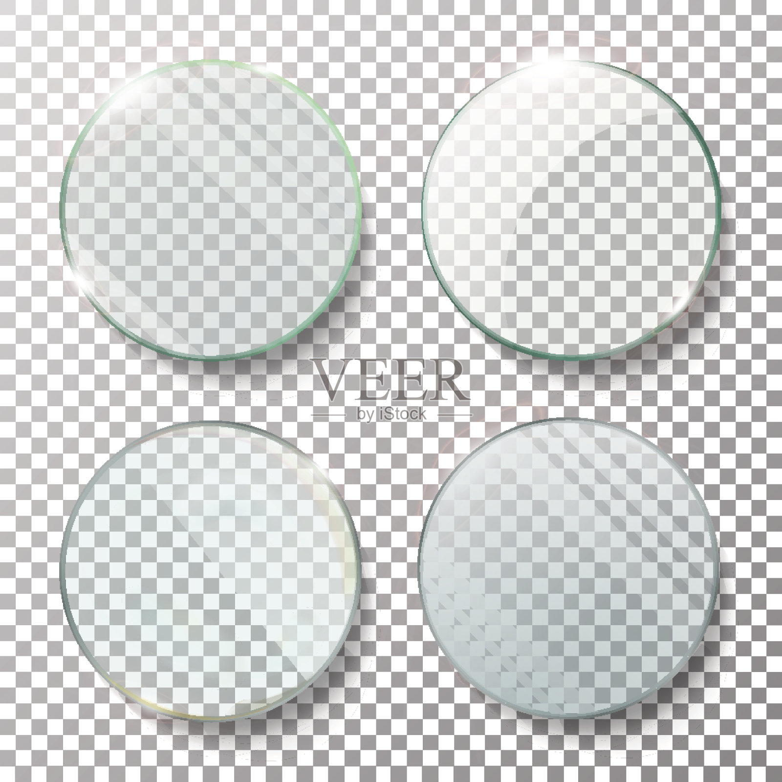 透明圆圆设置矢量现实插图。平板玻璃圆。玻璃板设计元素图片