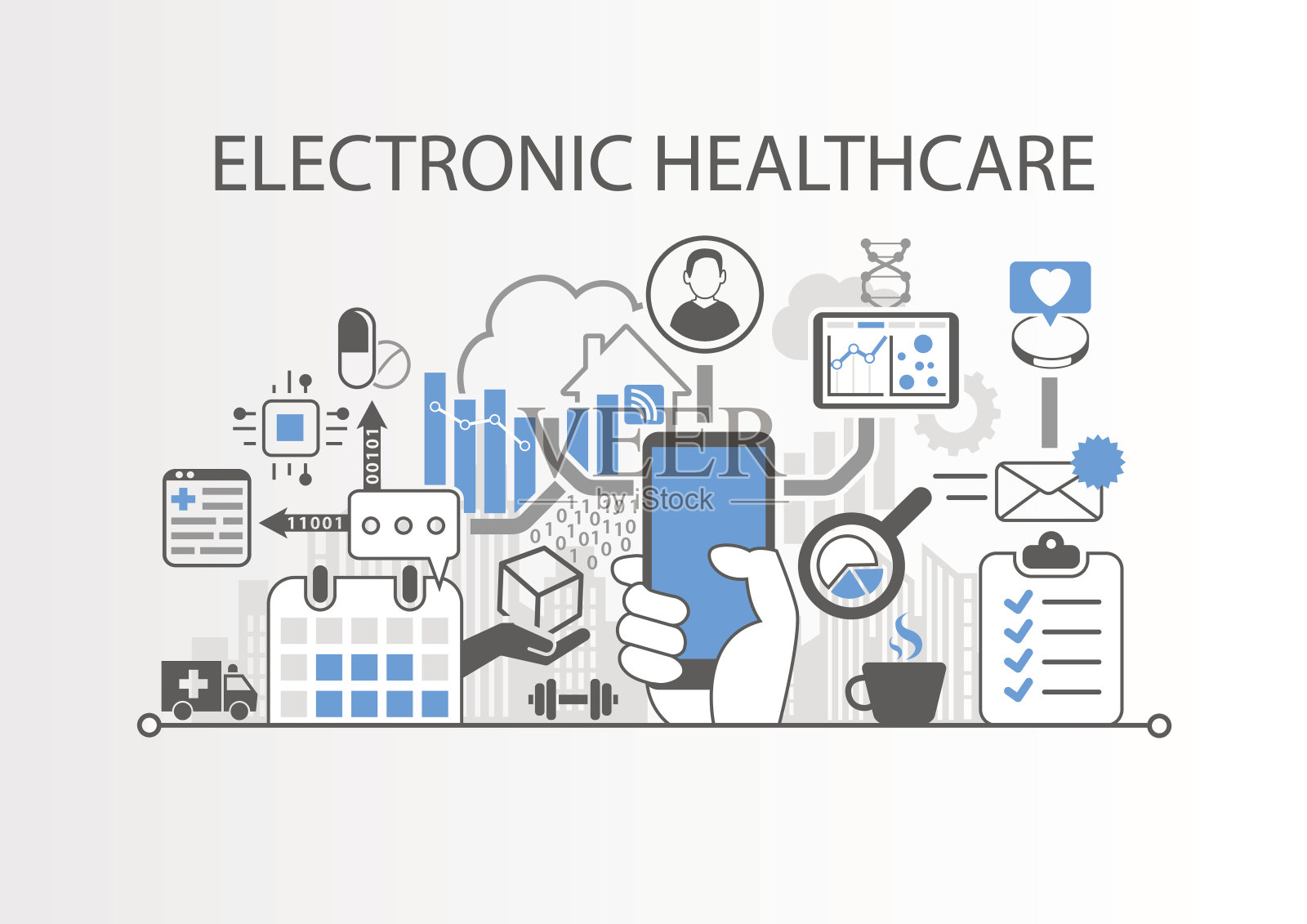电子医疗保健或电子医疗背景矢量插图插画图片素材