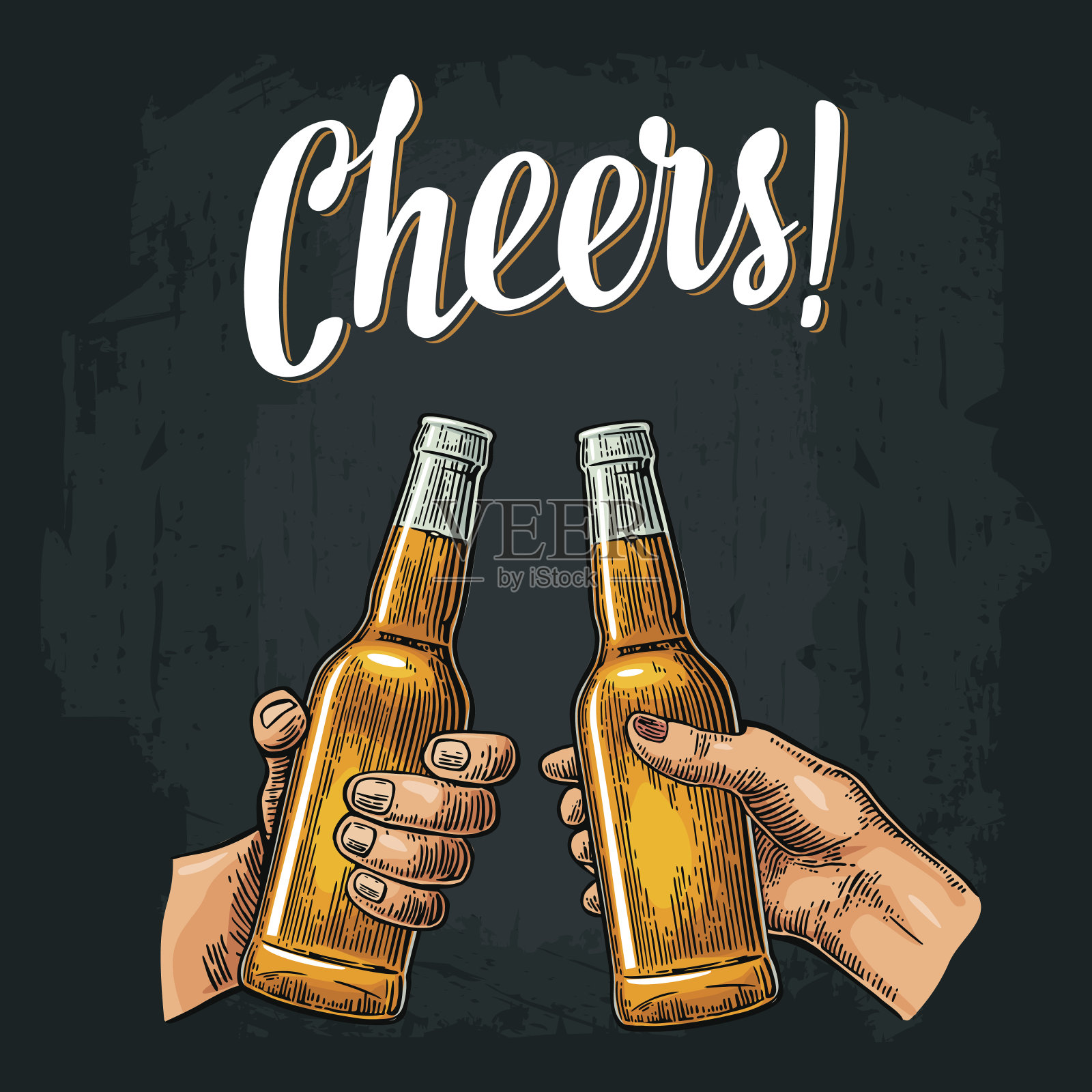 男女手牵着手，相互碰杯啤酒和热红酒。插画图片素材