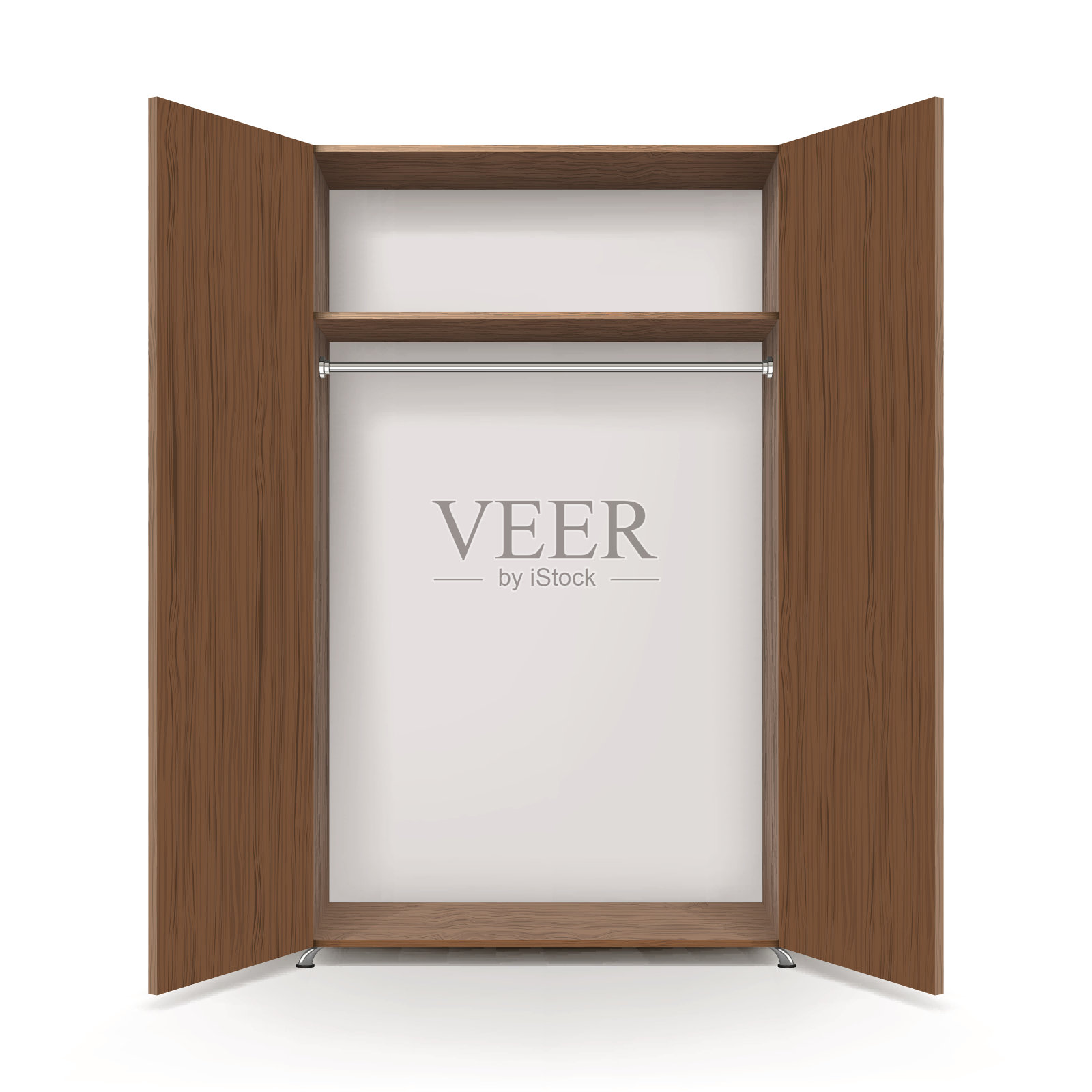 空开的木质衣柜孤立在白色的背景上插画图片素材