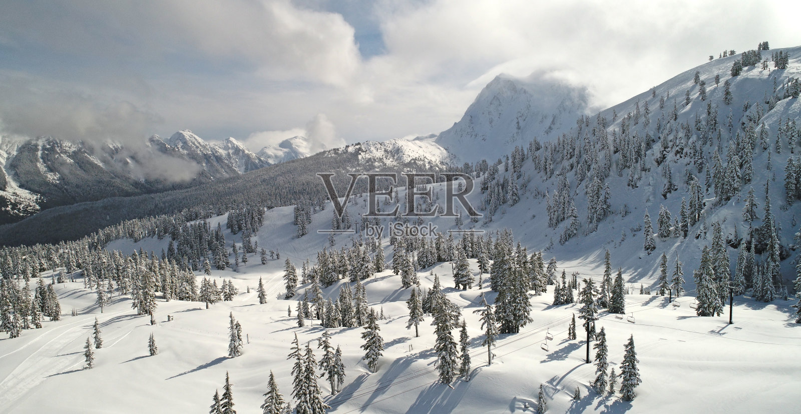 贝克山滑雪区鸟瞰图照片摄影图片