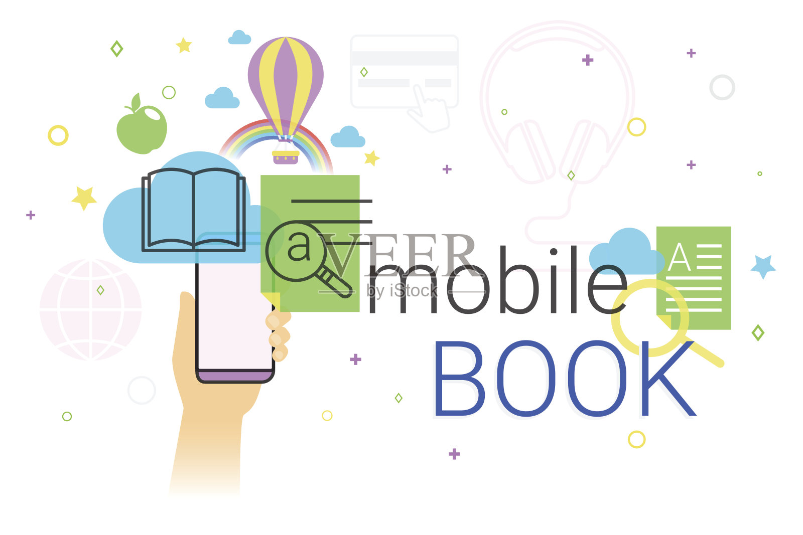 手机图书和电子图书馆应用程序上的概念矢量插图插画图片素材