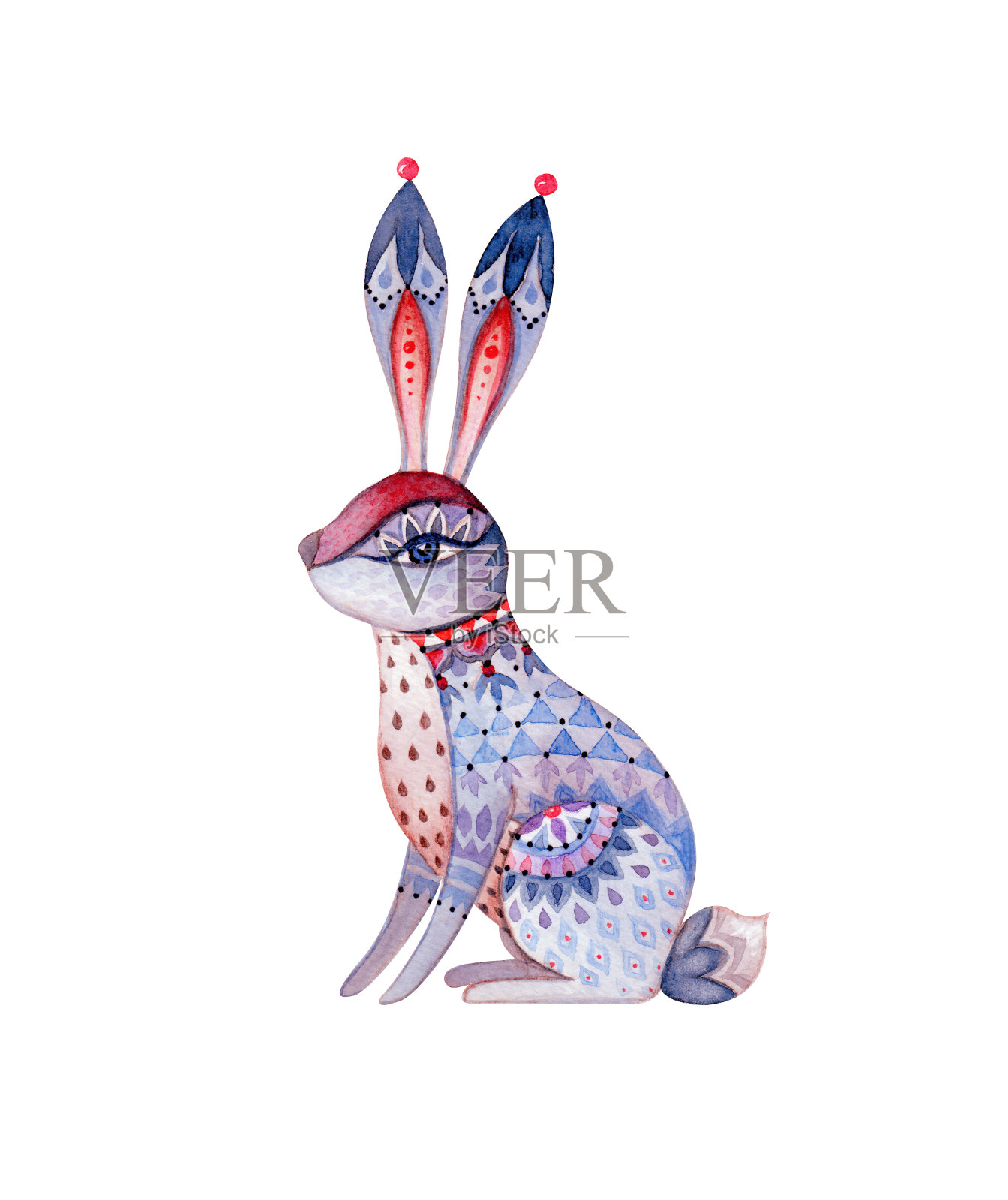 可爱的兔子，抽象的水彩动物插图，魔法森林设计元素，孤立的白色背景设计元素图片