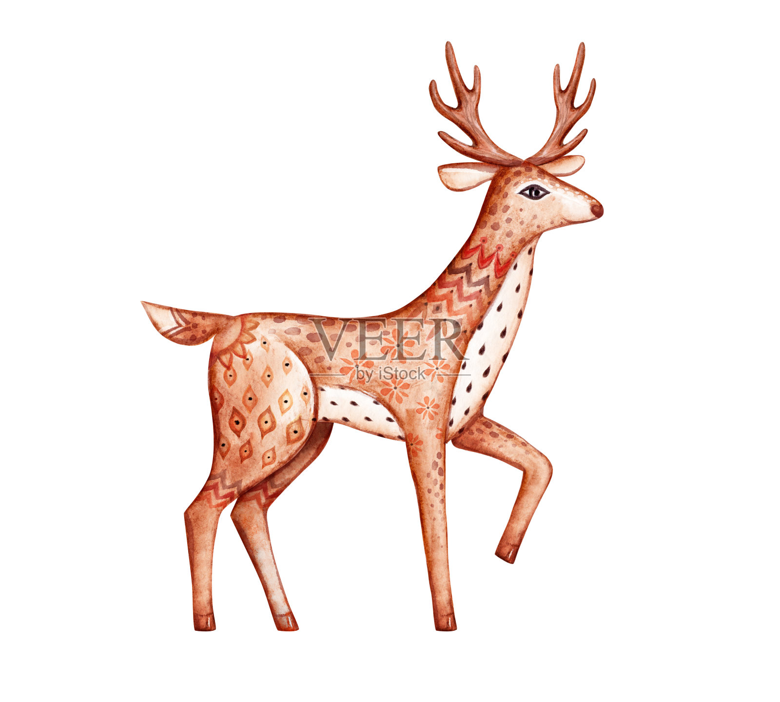 可爱的小鹿，抽象的水彩动物插图，神奇的森林设计元素，孤立的白色背景设计元素图片