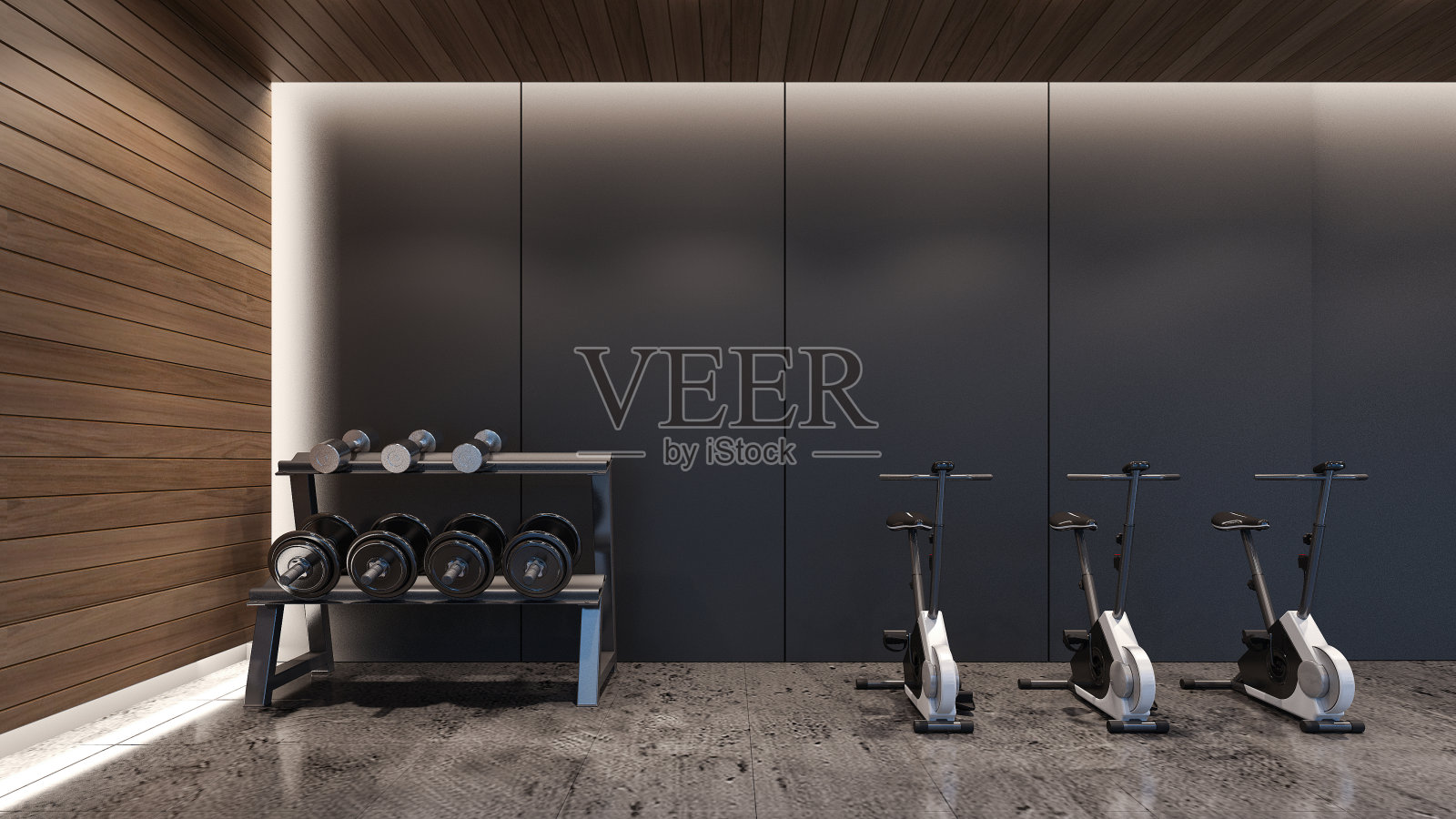 自行车机器在现代健身房/ 3D渲染插画图片素材