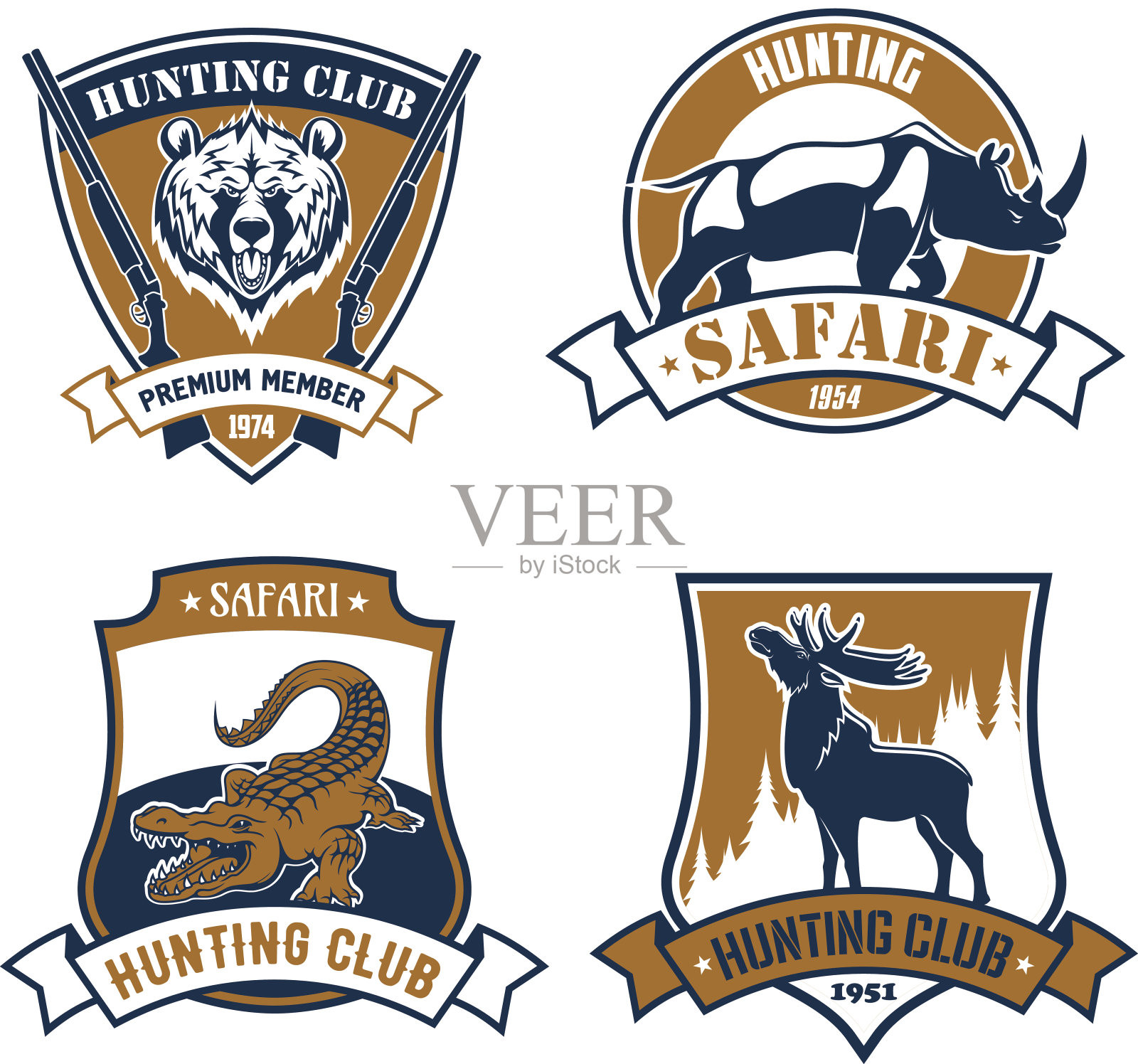 狩猎俱乐部矢量图标，狩猎狩猎标志插画图片素材