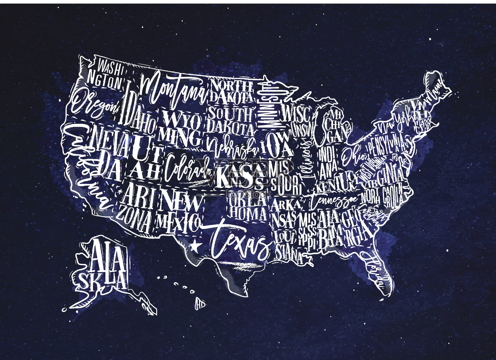 地图美国复古蓝插画图片素材