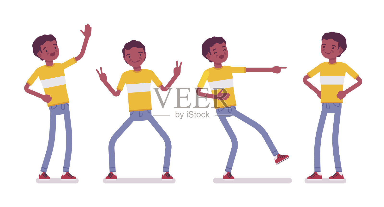 一组黑人或非裔美国年轻人，积极的情绪插画图片素材