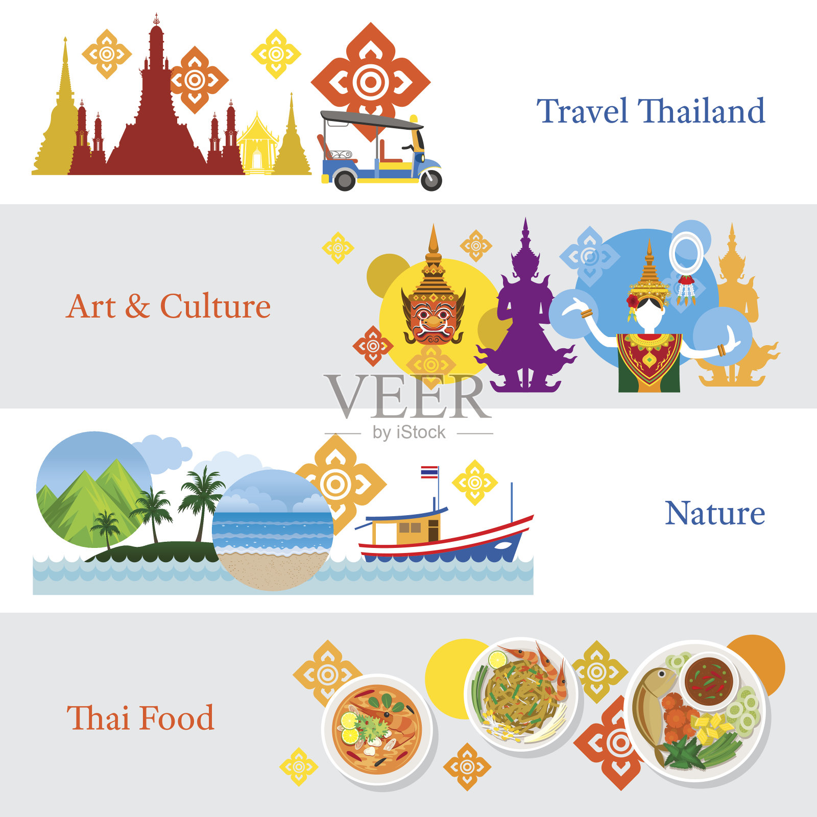 泰国旅游旗帜概念集插画图片素材