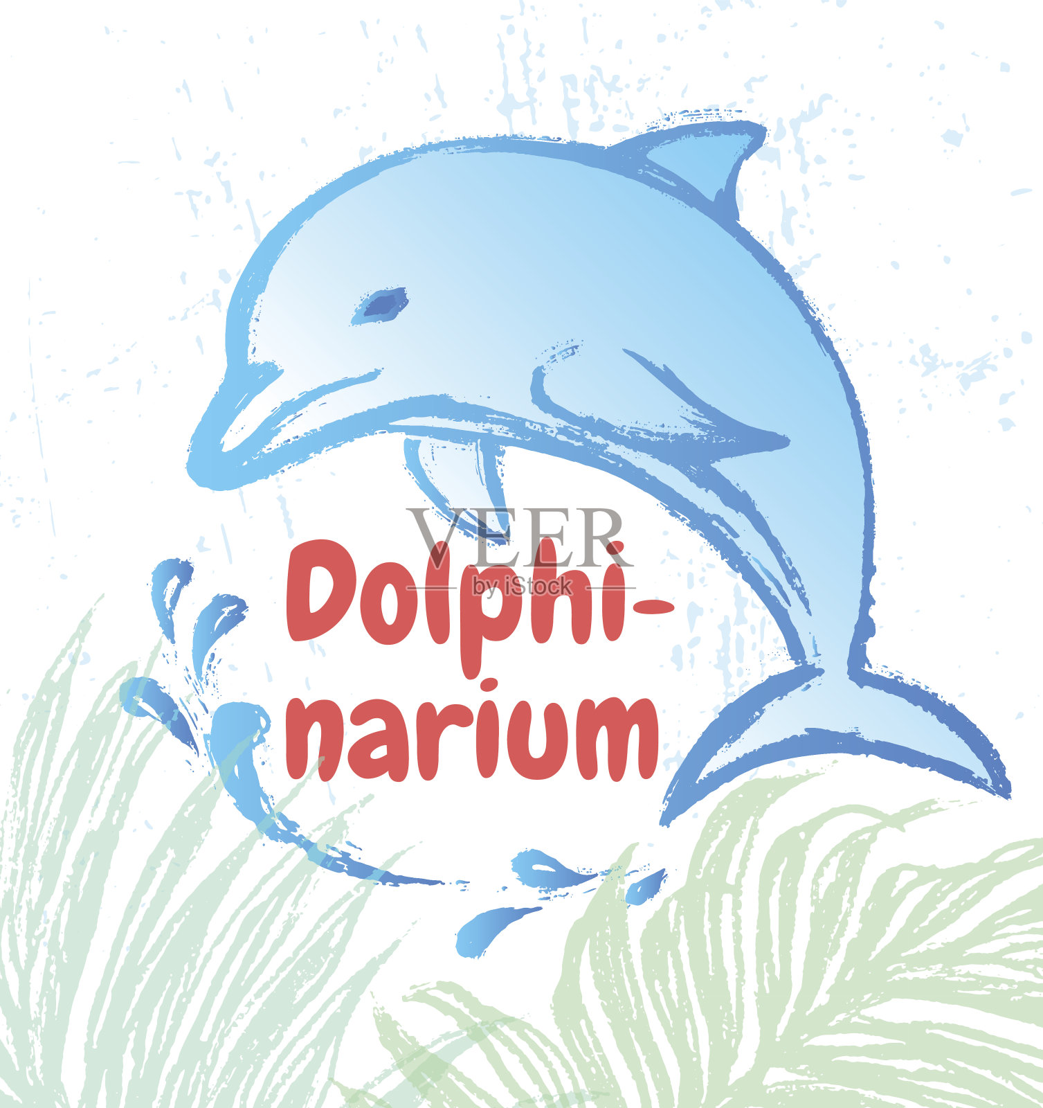 水墨手绘海豚艺术插图准备横幅和另一个创造性的使用设计元素图片