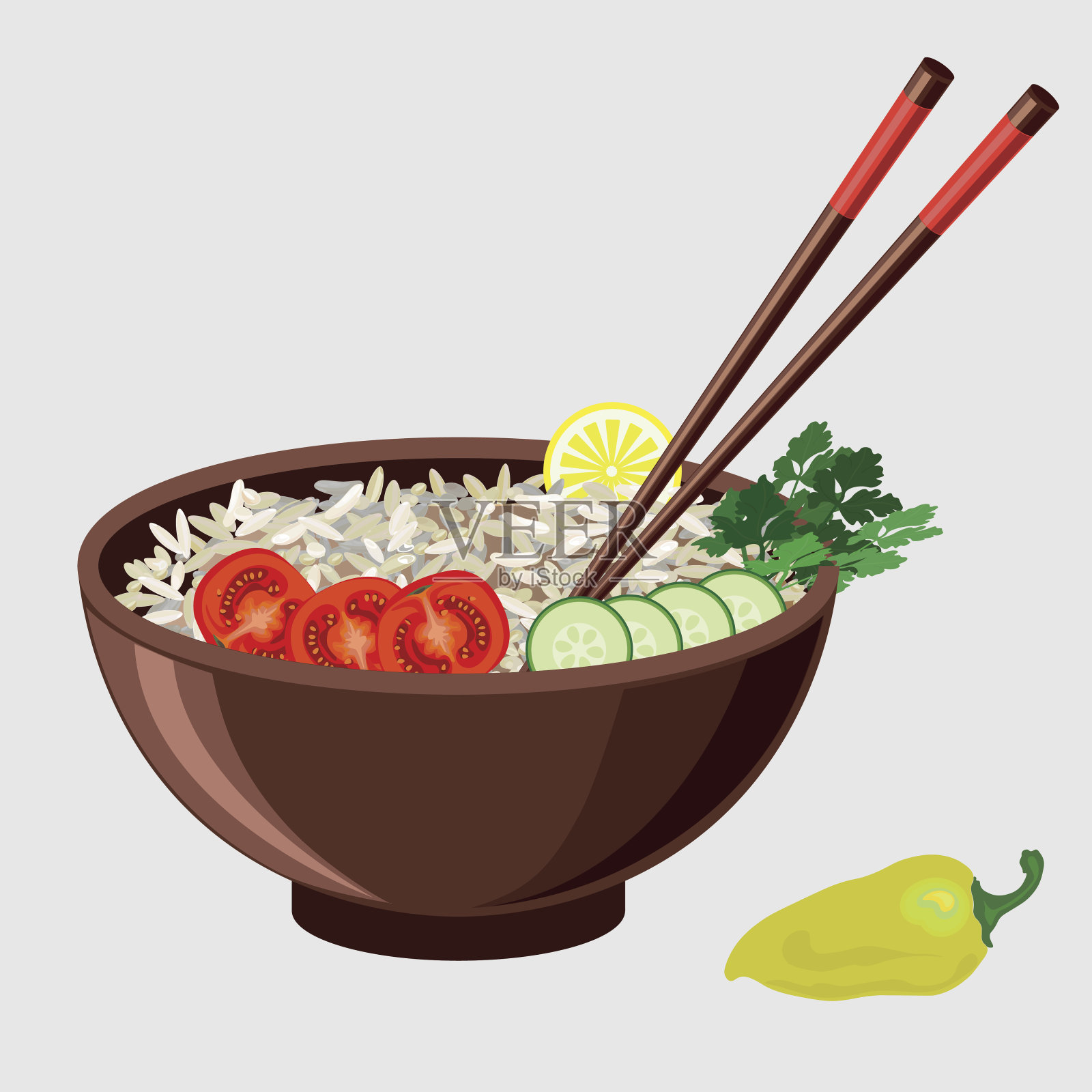 米饭配蔬菜。插画图片素材