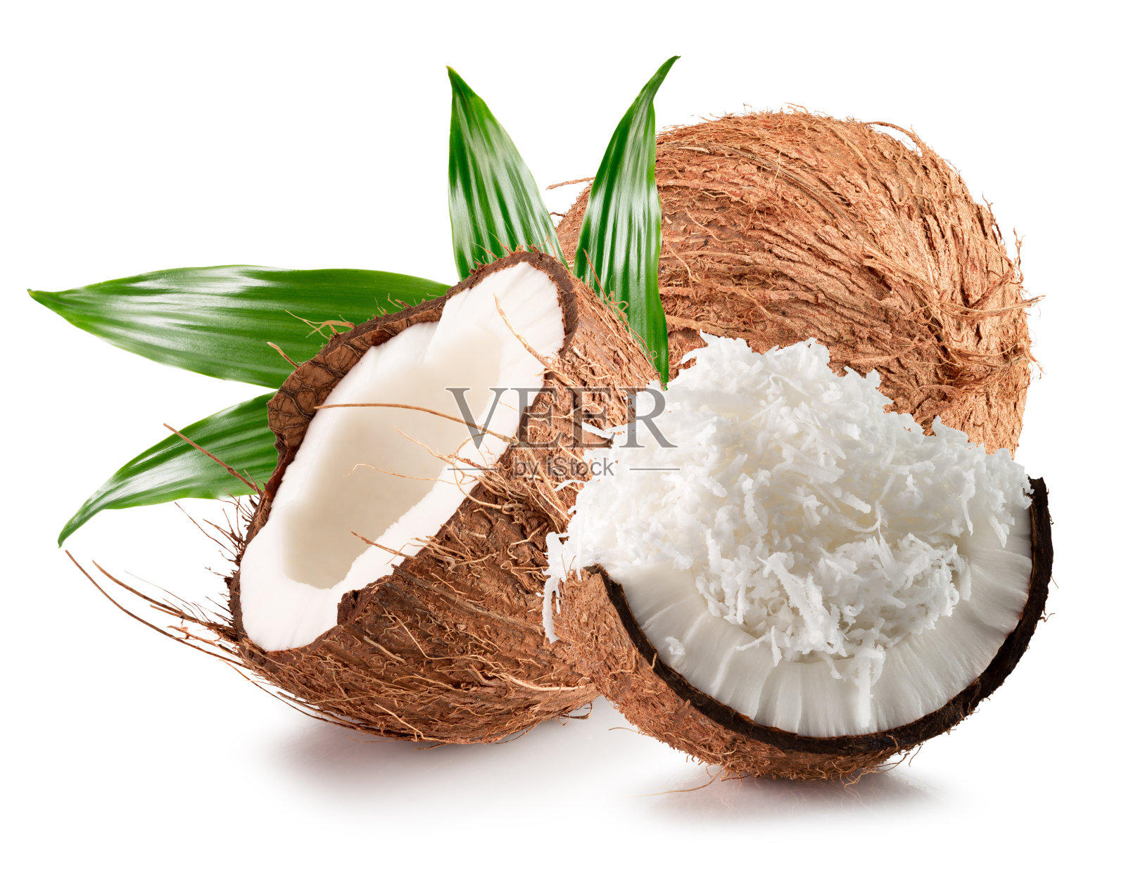 椰子和椰子片孤立在白色的背景照片摄影图片